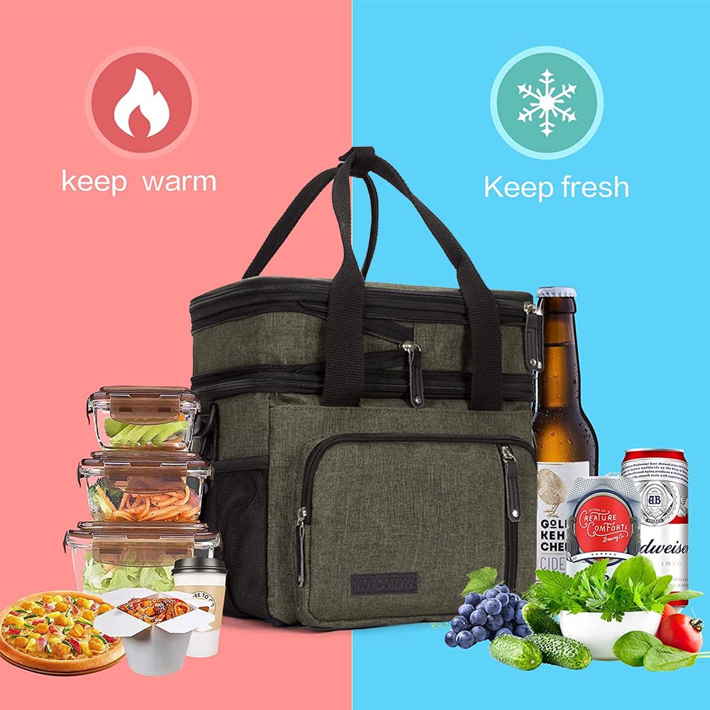Insulated Lunch Box for Women & Men - Leakproof Cooler Bag for Work, School & Picnic - Army Green Lunch Tote with Thermal Protection - Perfect for Office, Hiking & Outdoor Activities