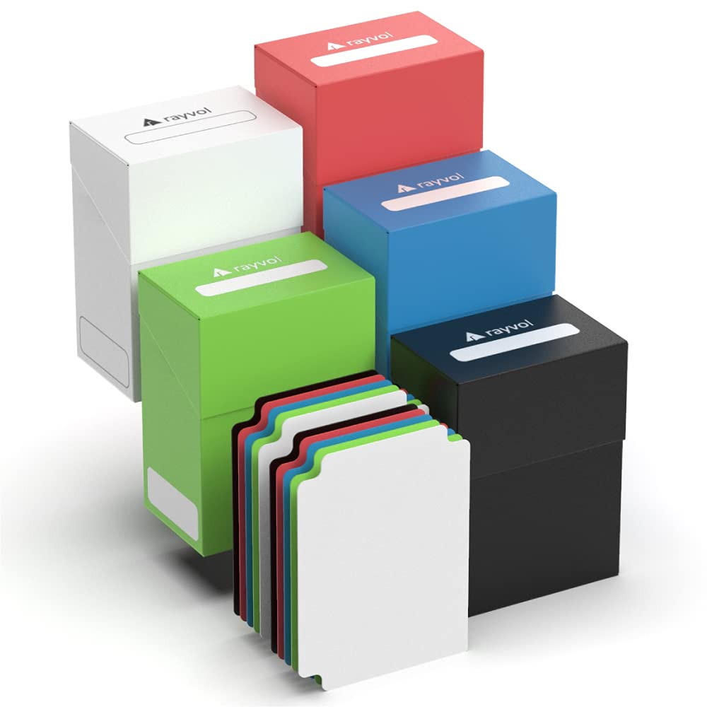 Rayvol 5-Piece TCG Card Deck Box Set with 2 Dividers per Box - Durable Storage for Magic, Pokémon & Yu-Gi-Oh Cards (Blue, Red, Green, Black, White) - Perfect for Gaming Tournaments & Card Collectors