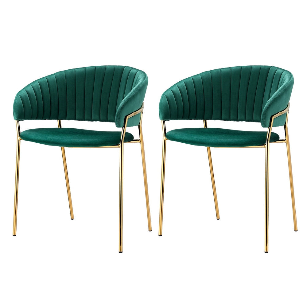 Artiss Dining Chairs Set of 2 - Green Velvet Upholstered Modern Kitchen Chairs with Solid Wood Legs | Perfect for Dining Room, Kitchen Island, and Breakfast Nook