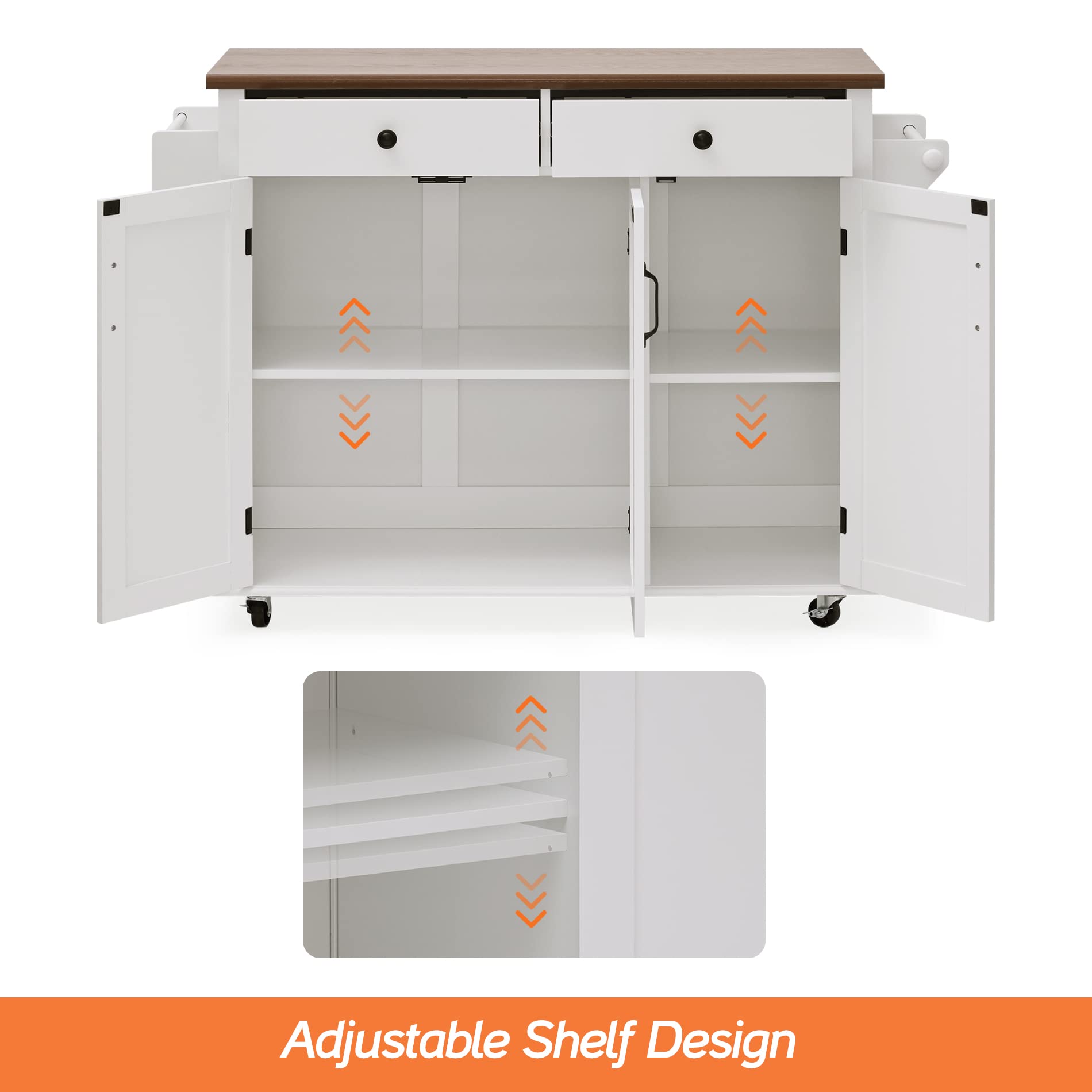 WAMPAT Rolling Kitchen Cart with Drawers and Cabinet - Stainless Steel Mobile Kitchen Island with Spice Rack & Towel Holder | Perfect for Small Spaces, Apartment Cooking & Extra Countertop Storage