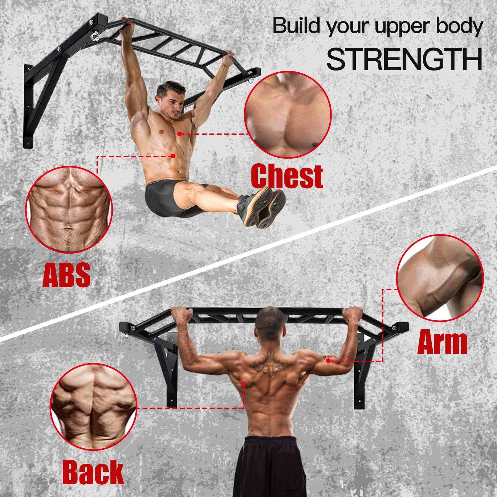 BDL Wall Mounted Pull Up Bar - Multifunctional Chin Up & Dip Station for Home Gym - Power Tower Set Supports 440lbs - Perfect for Indoor Strength Training & Bodyweight Exercises