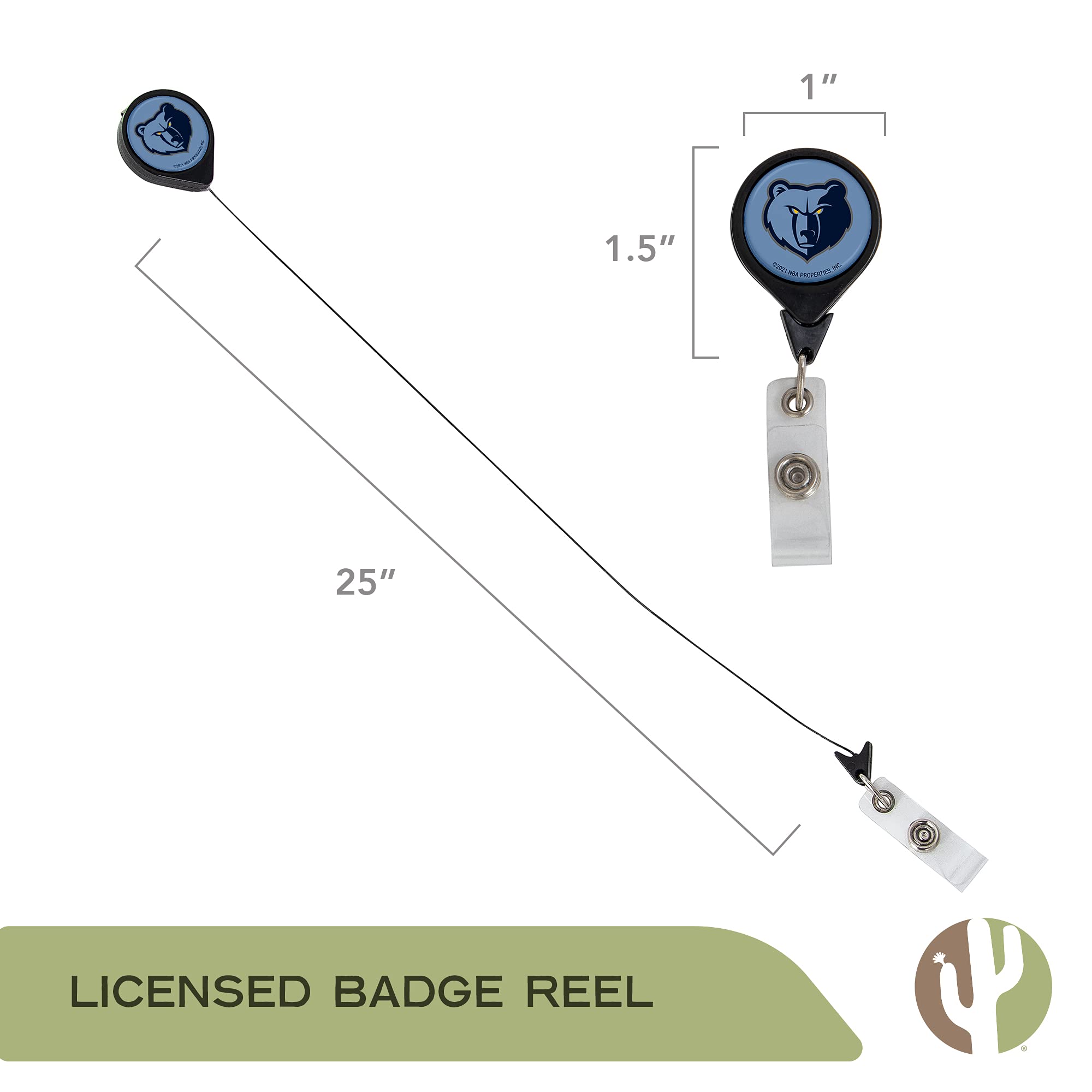 Memphis Grizzlies NBA Retractable Badge Holder - Cactus Design ID Reel with Ticket Clip for Lanyard | Perfect for Work, School, Office & Events | Official Team Merchandise for Basketball Fans