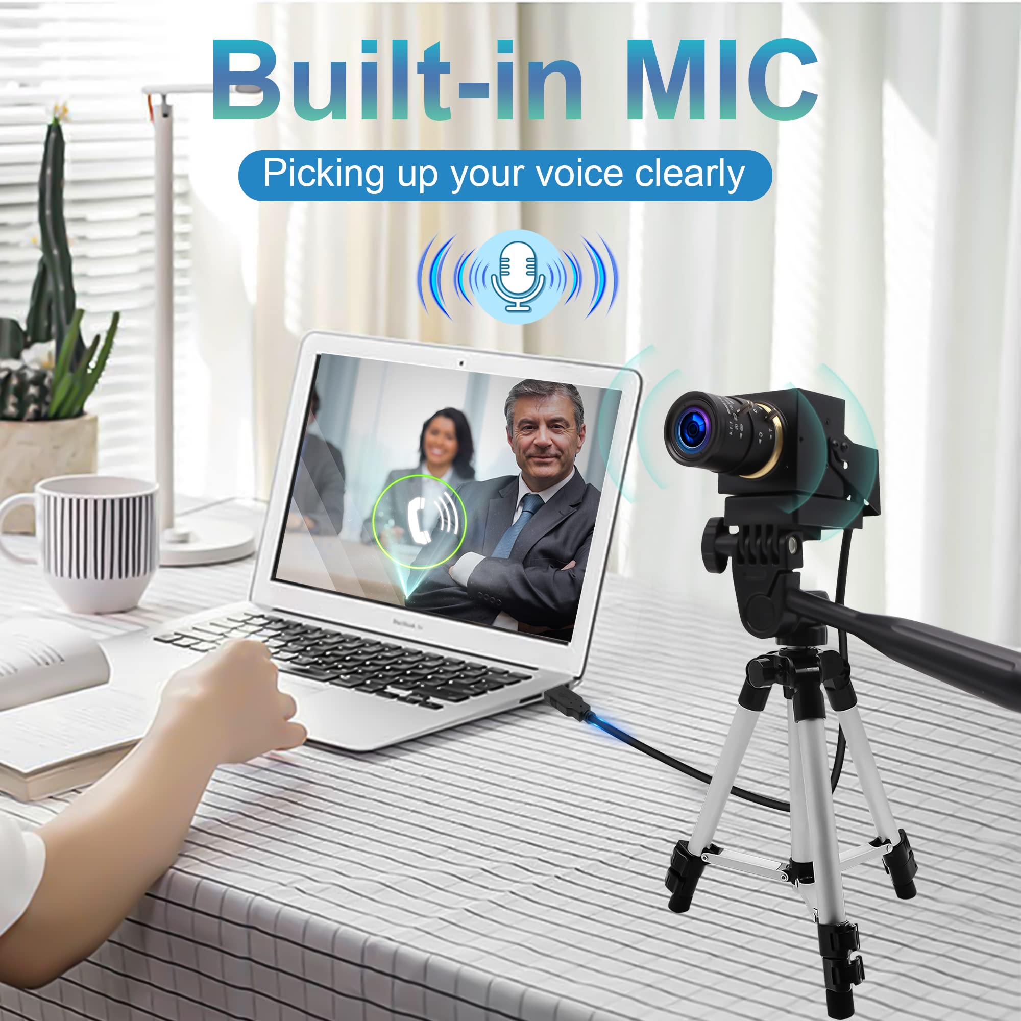 ELP 4K USB Webcam with Microphone - 8MP IMX317 Sensor, 5-50mm Manual Zoom Lens, 3840x2160@30fps - Compatible with Windows, Linux, Mac & Raspberry Pi - Perfect for Video Conferencing, Live Streaming & Online Classes