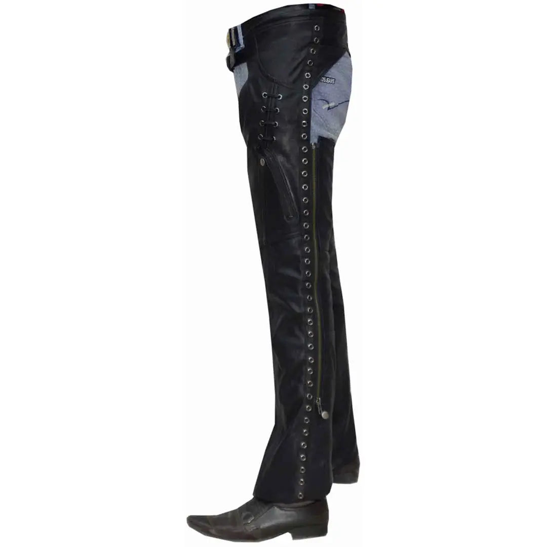 Unik International Women's Fashion Eyelet Lace-Up Chaps - Stylish Leather Leggings for Bikers, Motorcycle Riding & Edgy Outfits