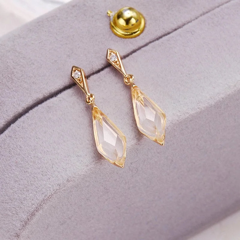 Natural Clear Quartz Dangle Earrings for Women - Teardrop Crystal Drop Earrings | Elegant Boho Jewelry for Party, Wedding & Everyday Wear | HJZB 006