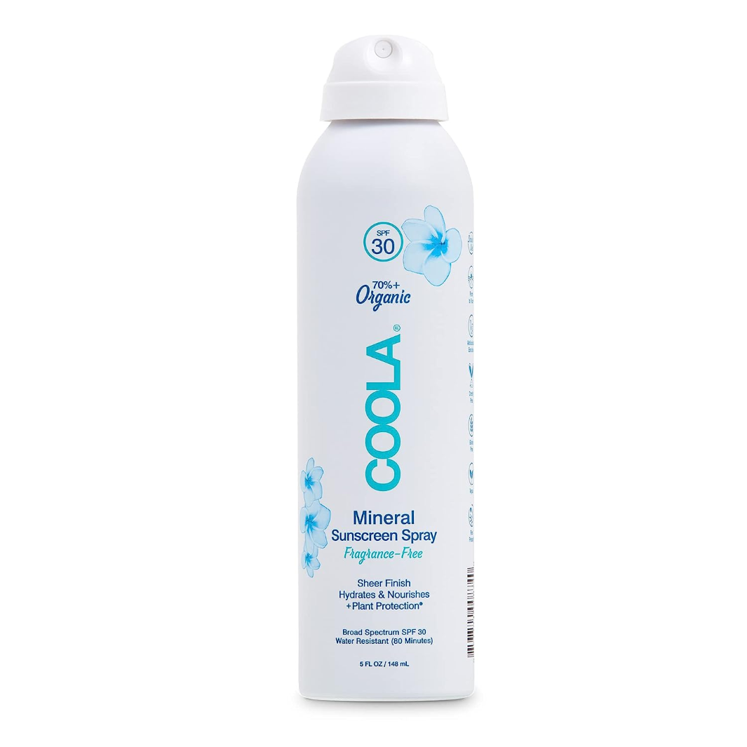 COOLA Mineral Body Organic Sunscreen Spray SPF 30 Fragrance Free - Reef Safe, Non-Greasy Sun Protection for Outdoor Activities, Beach & Pool Days