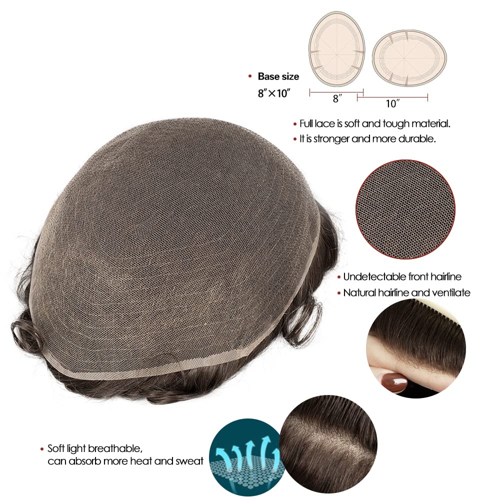 LLwear 100% European Real Human Hair Toupee for Men - 8x10 Inch Super Soft Breathable French Lace Hair Replacement System (Light Brown #4) | Natural Looking Hairpiece for Thinning Hair & Baldness Cover | Perfect for Daily Wear, Special Occasions & Professional Settings