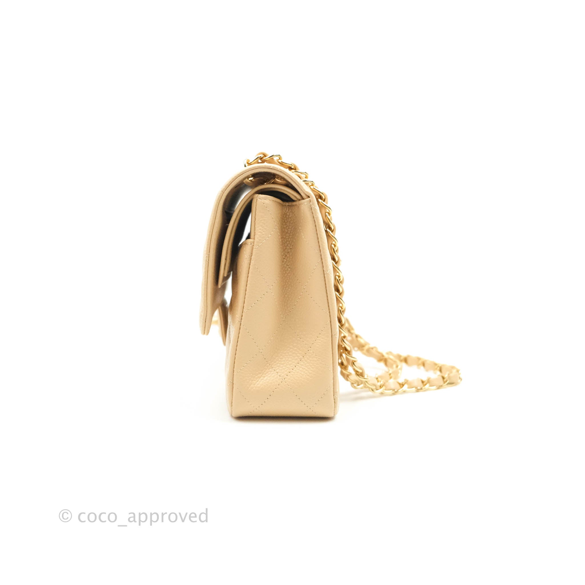 Chanel Classic Medium Double Flap Bag in Beige Caviar Leather with Gold Hardware - Luxury Designer Handbag for Women, Perfect for Work, Evening Events & Special Occasions
