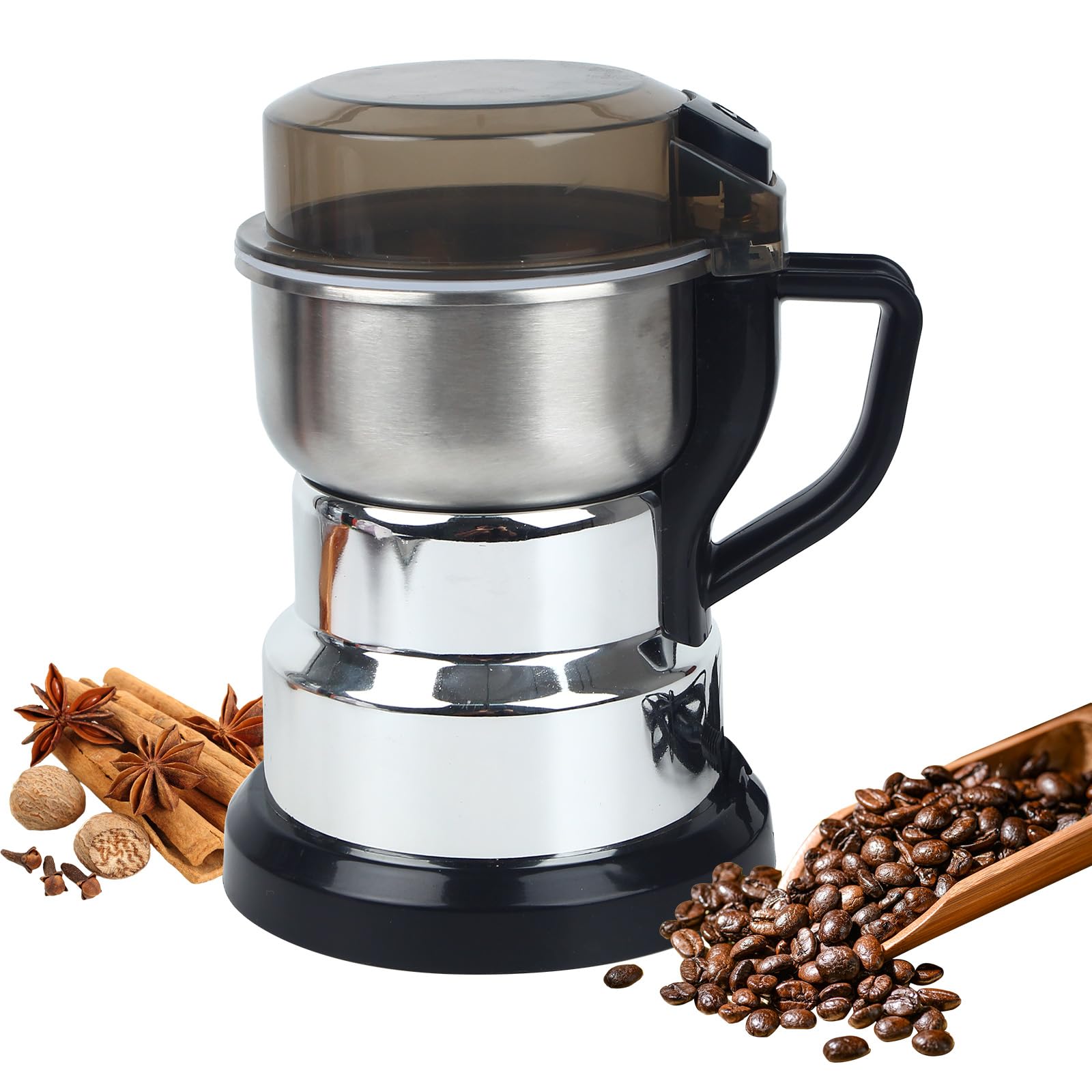 Premium Electric Coffee Grinder 150-300W - Stainless Steel Spice & Nut Grinder with One-Touch Operation - Perfect for Coffee Beans, Herbs, Spices & Nuts - Includes Cleaning Brush & Measuring Spoon - Ideal for Home Kitchens & Coffee Shops