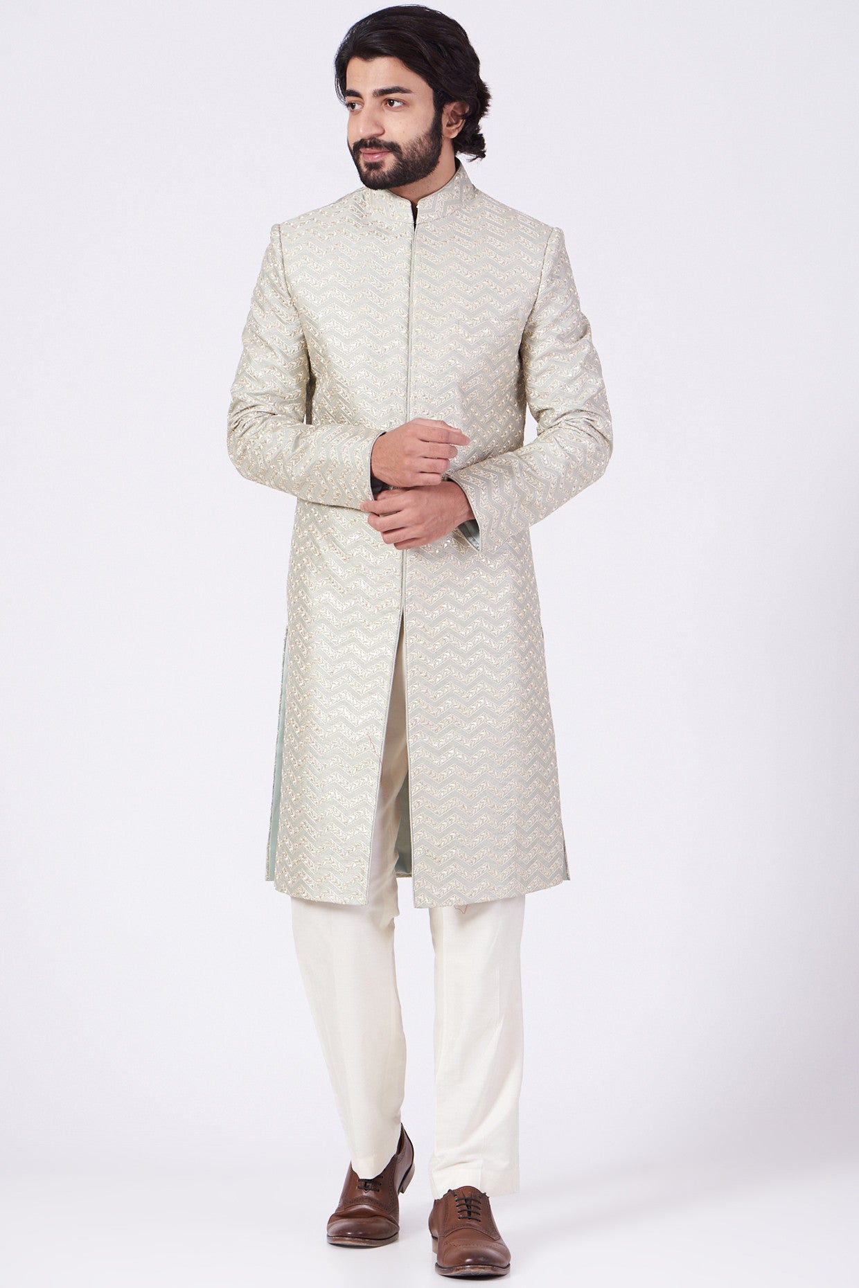 Elegant Mint Green Sherwani with Intricate Embroidery for Men | Traditional Indian Wedding Attire | Perfect for Weddings, Festivals & Special Occasions