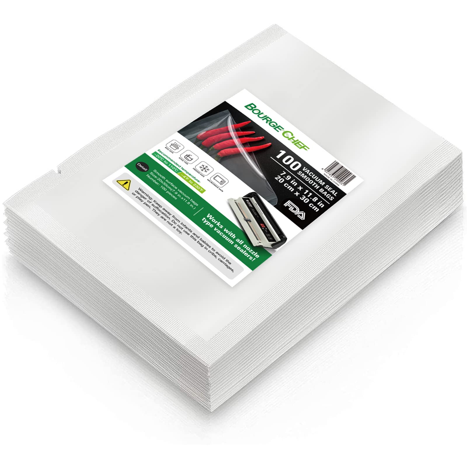 BOURGE CHEF Vacuum Sealer Bags - 100 Count Quart Size 8