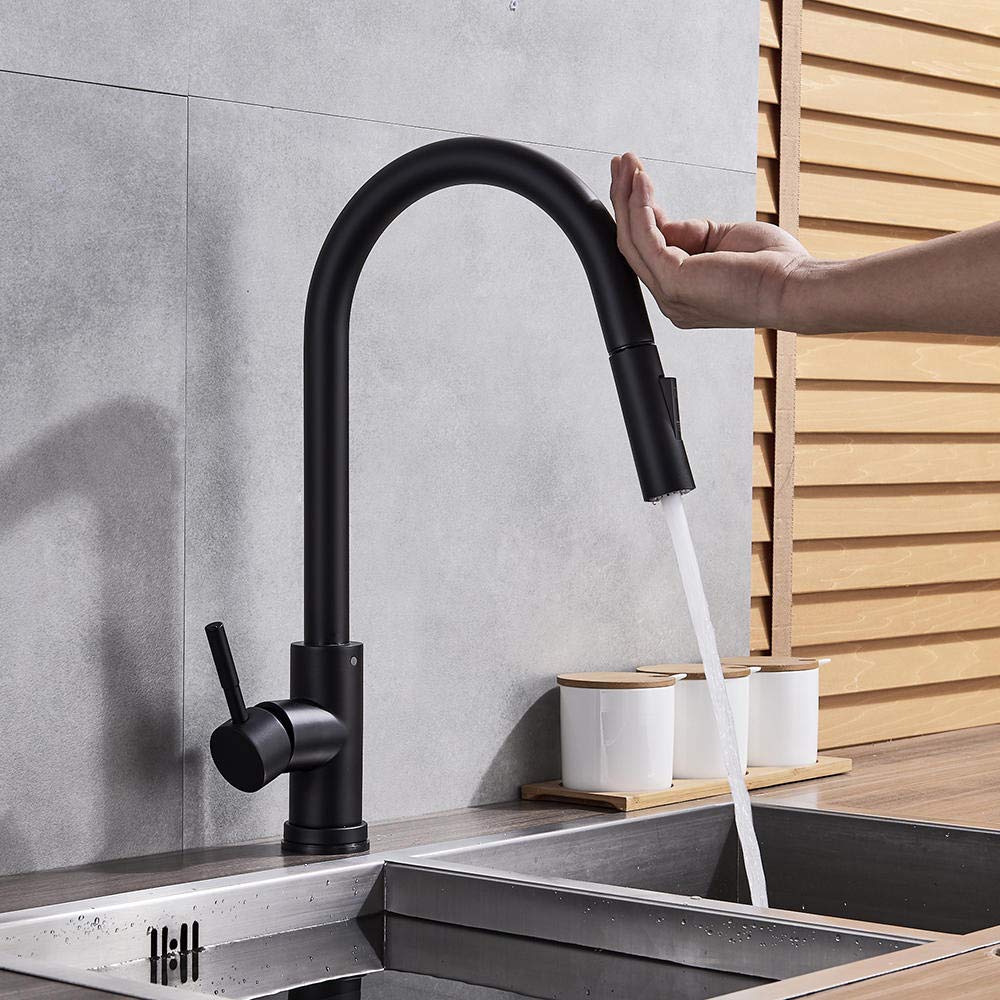 Smart Touch Sensor Kitchen Faucet - Pull Out Sprayer with Sensitive Touch Control, Matte Black Finish | Perfect for Modern Kitchens, Dishwashing & Food Prep