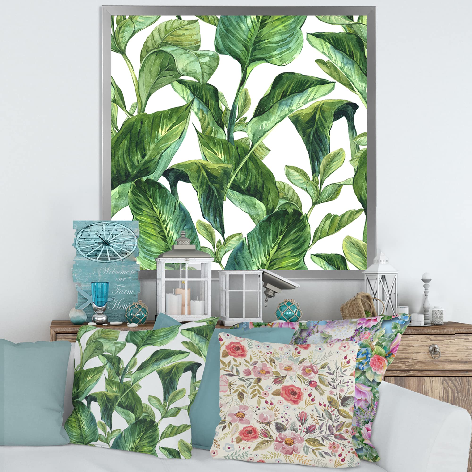 DesignQ Tropical Leaves Framed Wall Art - Vibrant Botanical Decor for Living Room, Bedroom & Office