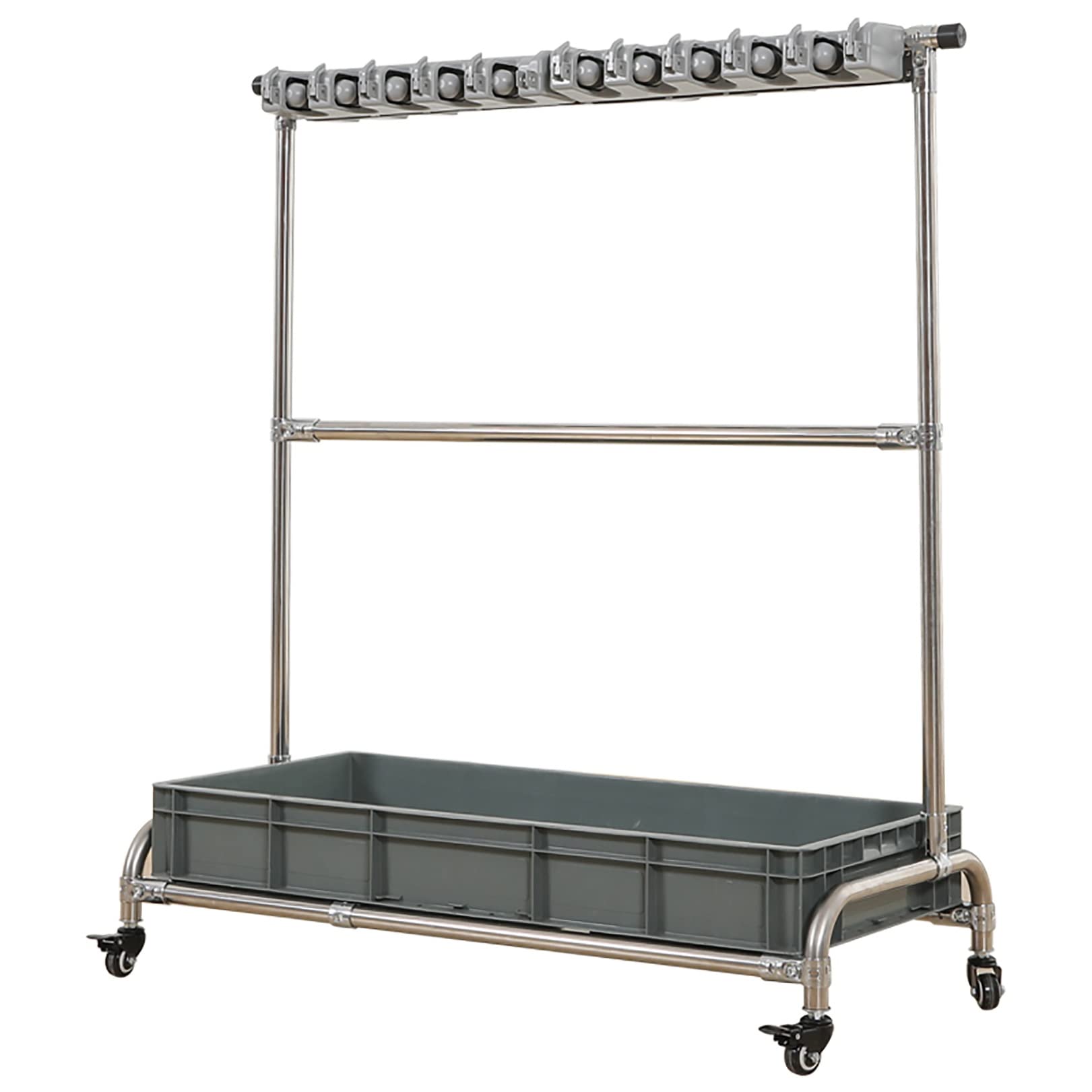 MERTNK Adjustable Hand Truck Broom and Mop Holder - Stainless Steel Cleaning Tool Organizer Cart with Wheels for Kitchen, Garage, and Commercial Use