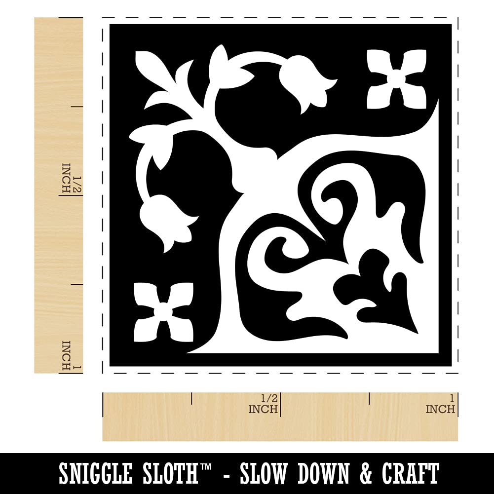 Arabesque Floral Corner Pattern Self-Inking Rubber Stamp - 1 Inch Small Stamp with Black Ink for Scrapbooking, Card Making & DIY Crafts
