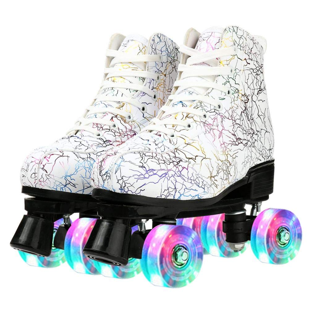 MilkyWay Unisex Roller Skates for Adults & Kids - High-Top Double Row 4-Wheel Skates with Lightning Design - Perfect for Beginners, Men, Women, Boys & Girls - Great for Outdoor Rinks, Parks & Roller Disco Parties