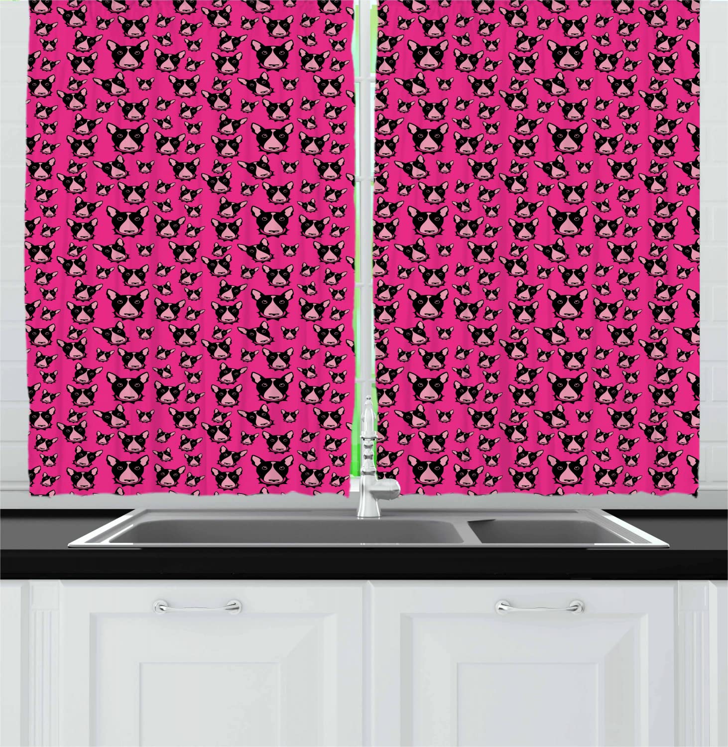 Ambesonne Bull Terrier Dog Print Kitchen Curtains - 55