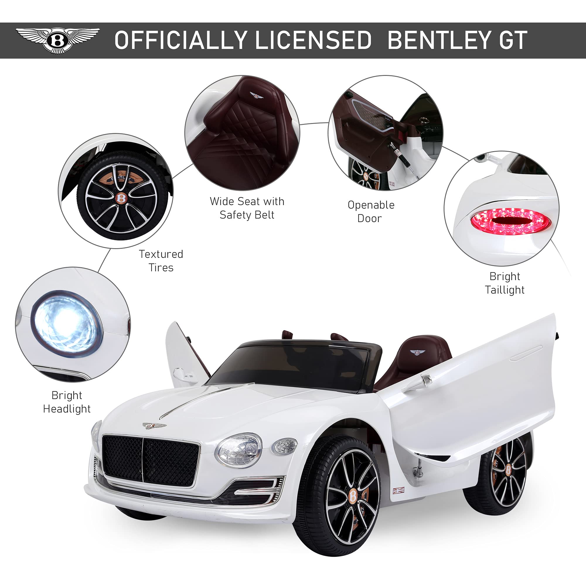 Bentley EXP12 Kids Electric Ride-On Car with Parent Remote Control - 12V Battery Powered, Butterfly Doors, MP3 Player, LED Lights & Realistic Sounds - Perfect for Birthday Gifts & Outdoor Play (White)