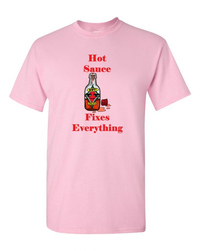 Hot Sauce Fixes Everything Funny Adult T-Shirt - Sarcastic Spicy Food Lover Tee for Men & Women - Perfect for Cooking, BBQ Parties & Hot Sauce Enthusiasts