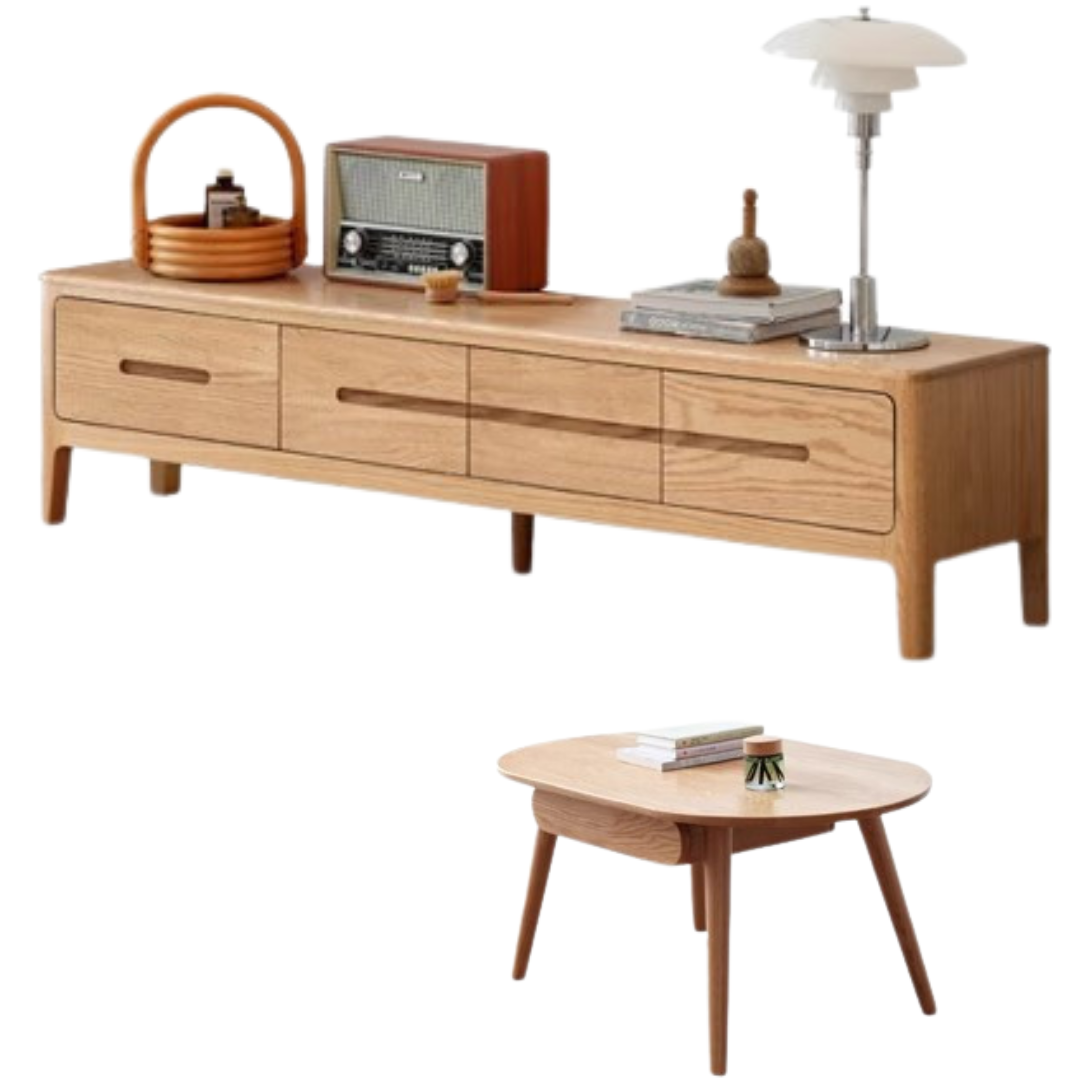 70.9x13.8x15.4 inch/ 180.4x35.2x39.5сm/  Natural Wood color/ TV cabinet with four drawers +capsule table with drawers