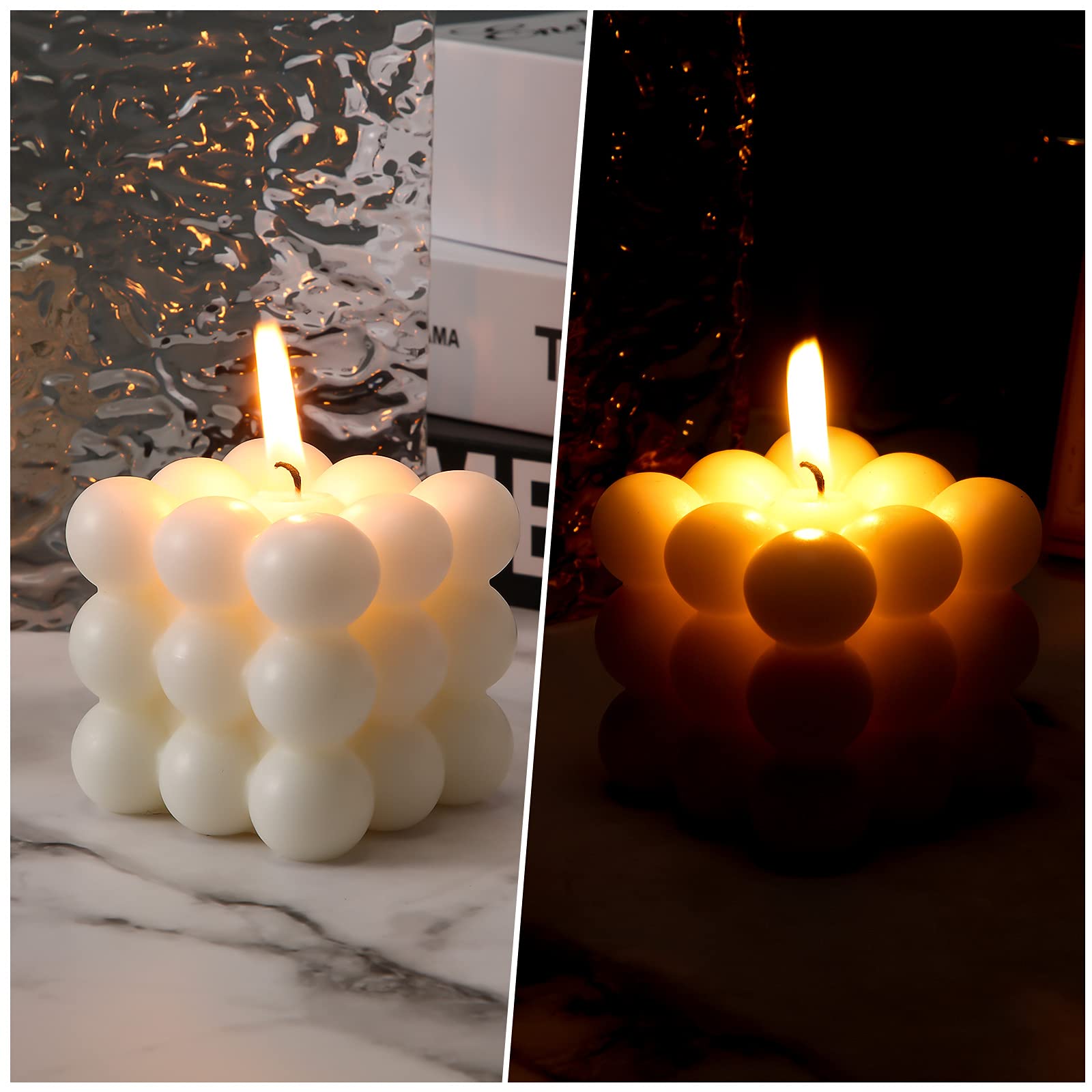 Handmade Soy Wax Bubble Candle - Scented, Decorative & Aesthetic Home Decor | Eco-Friendly Danish Pastel Cube Candle for Bedroom, Living Room & Relaxation (White)