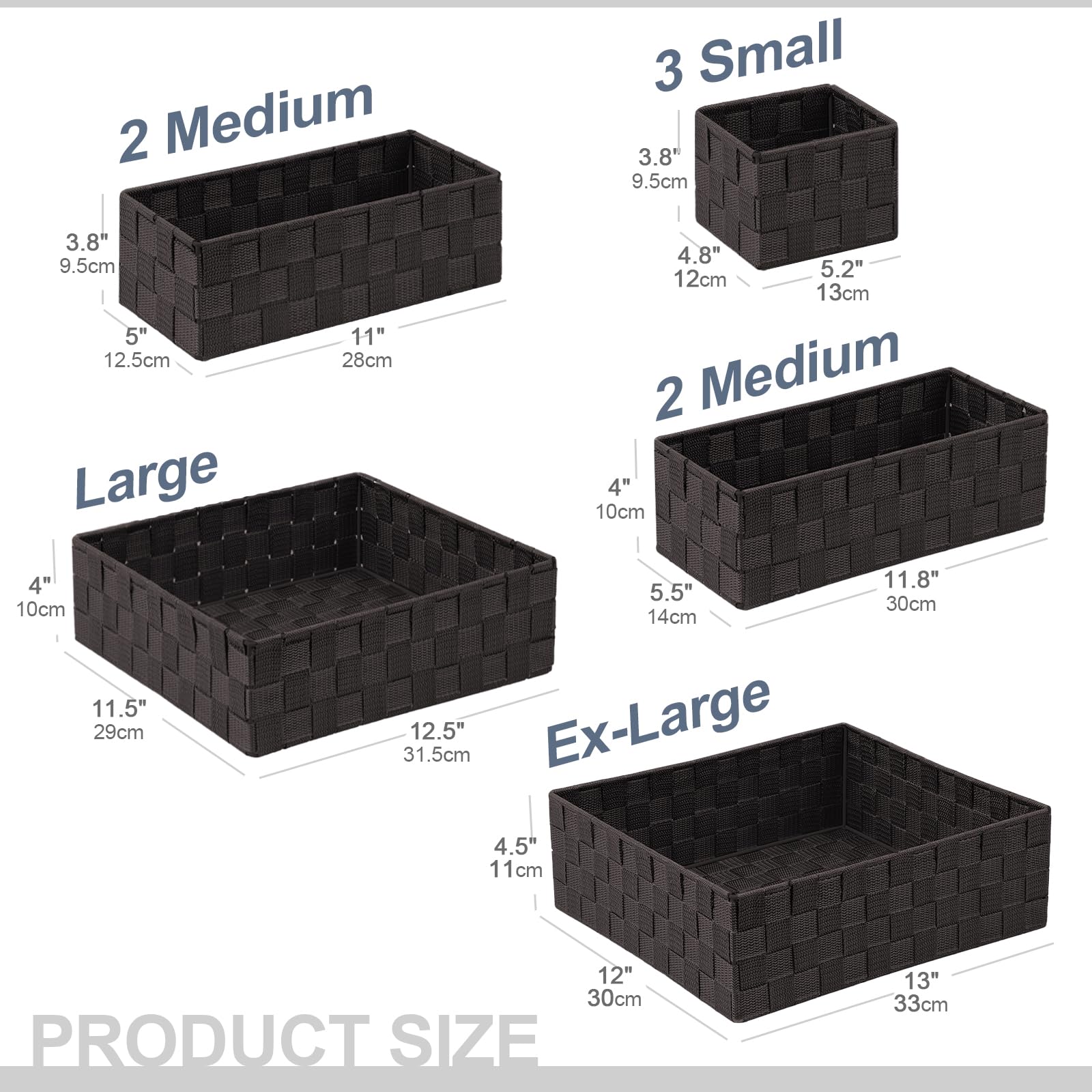 Bellzacasa 9-Piece Woven Storage Basket Set - Brown Cube Bins & Organizer Baskets for Drawer, Shelf, Closet & Bathroom Organization | Home Decor & Space-Saving Storage Solutions