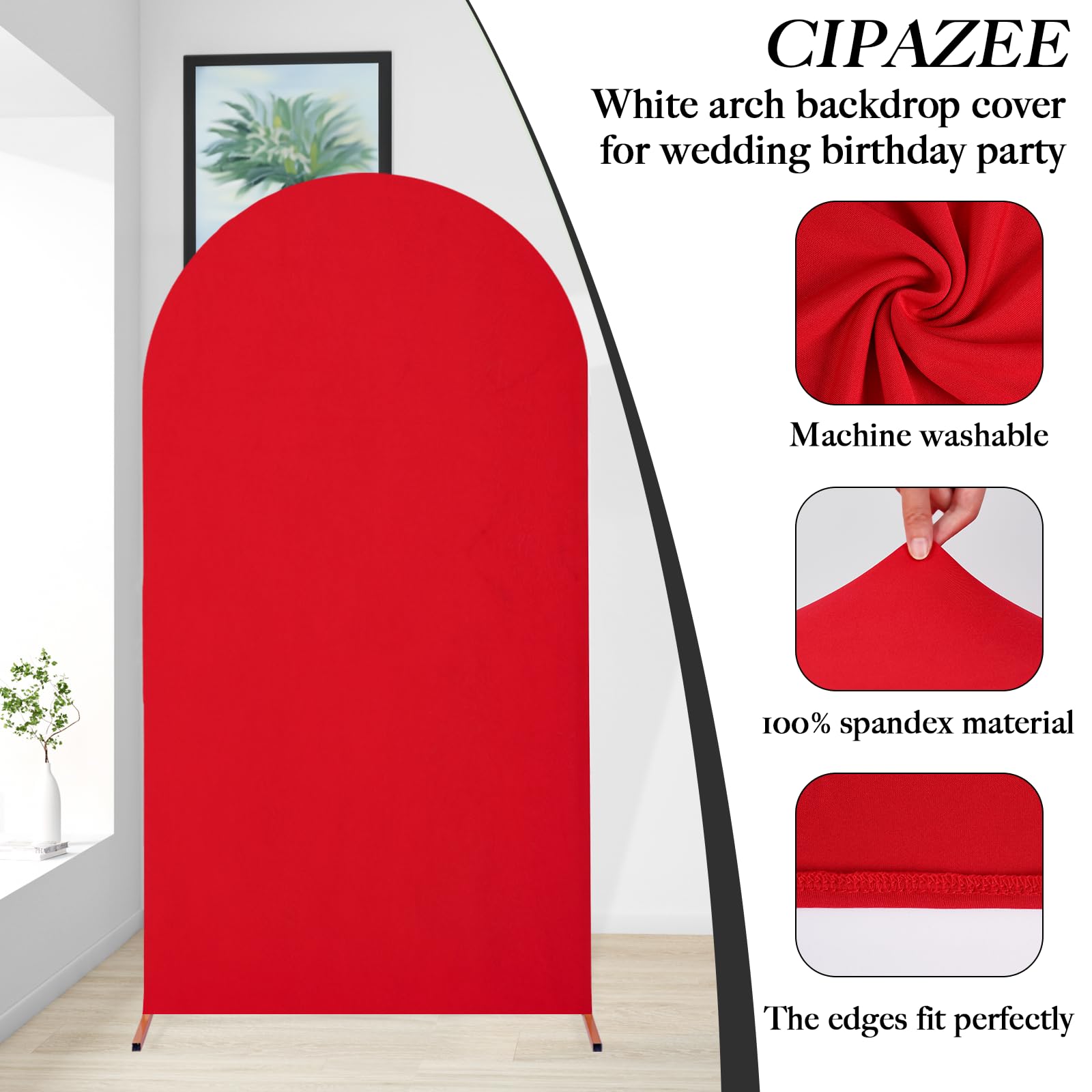 2-Sided Red Wedding Arch Backdrop Cover - Spandex Fabric Round Top Chiara Backdrop for Wedding, Birthday Party Decorations (5x2.1FT) - Perfect for Outdoor Ceremonies, Photo Booths & Event Decor