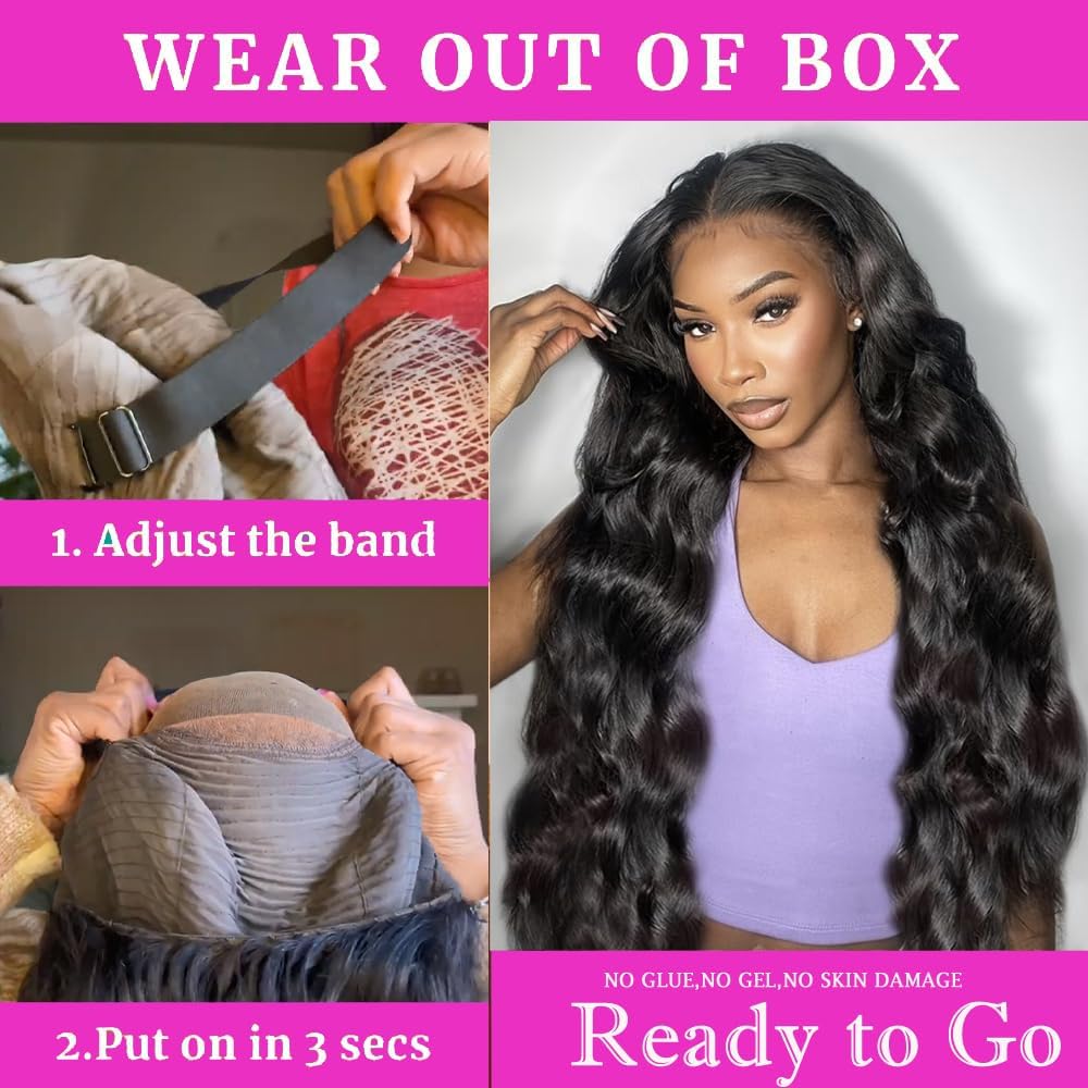 28 Inch Glueless Human Hair Wigs 250% Density Pre Plucked with Baby Hair | 13x6 HD Transparent Lace Front Wig | Body Wave Wear & Go Wig for Black Women | Perfect for Daily Wear, Parties & Special Occasions