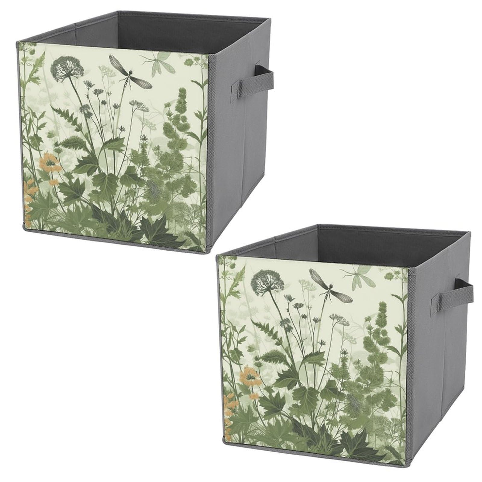 Foldable Canvas Storage Box with Herb & Dragonfly Wings Print - Organize Clothes, Toys & Home Decor - Perfect for Bedroom, Closet & Nursery Organization