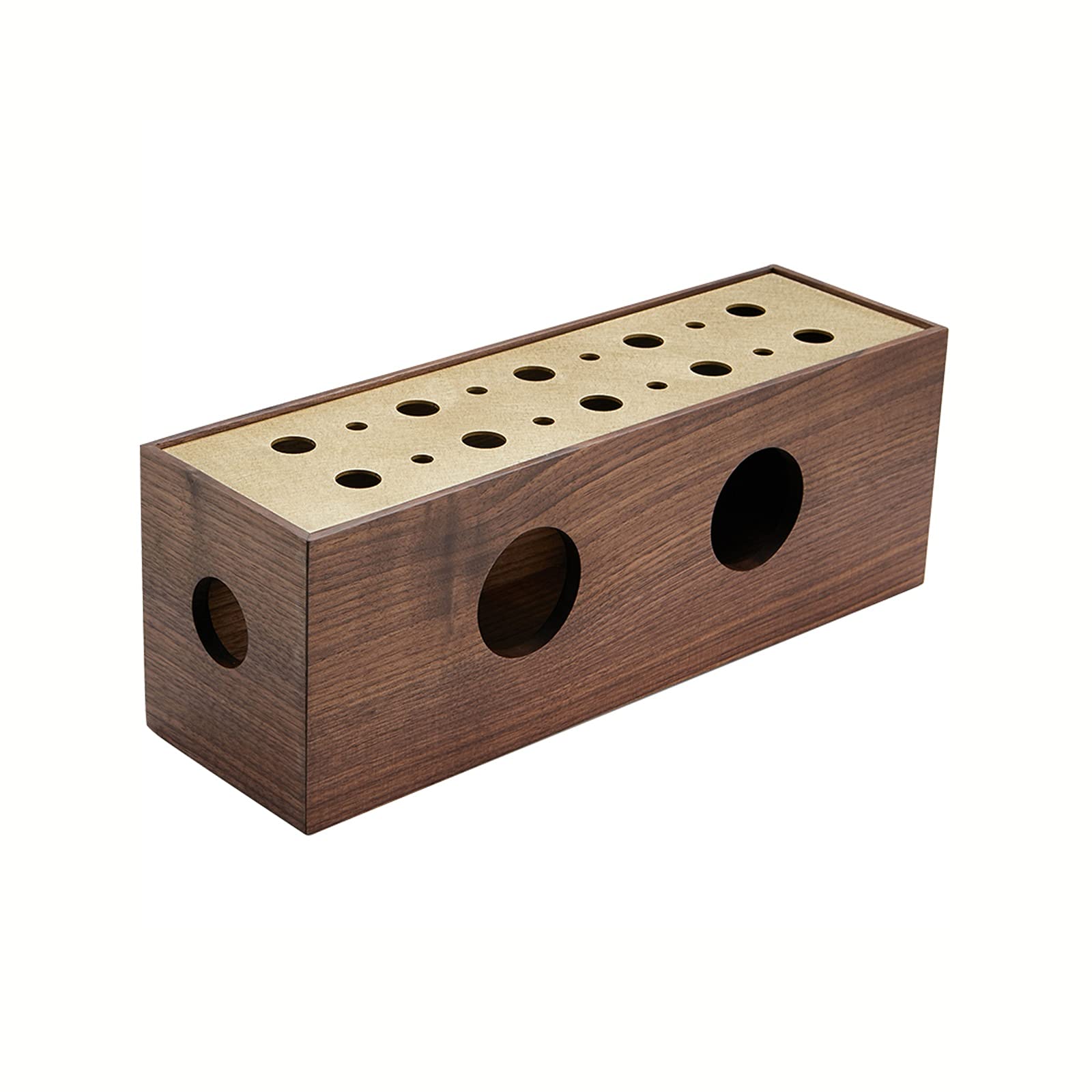 Wooden Cable Management Box with Brass Lid - Large Size Cord Organizer for Power Strips, Surge Protectors & Home Office Wires | Desktop Wire Storage Solution for Neat Workspace & Entertainment Centers