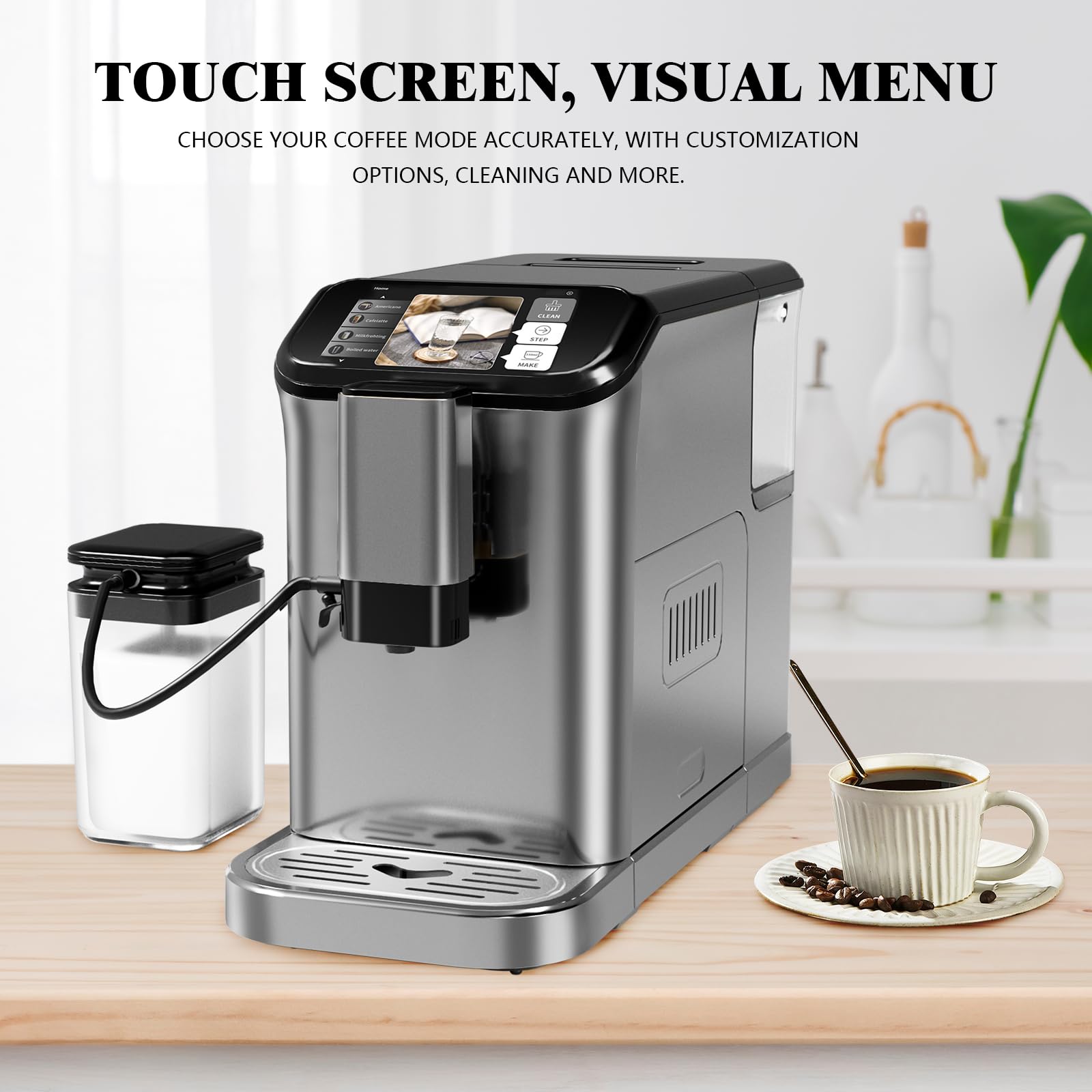20 Bar Super Automatic Espresso Machine with Stainless Steel Conical Burr Grinder - Professional Touch Screen Coffee Maker for Latte, Cappuccino & Espresso at Home | Perfect for Coffee Lovers & Home Baristas (Grey)