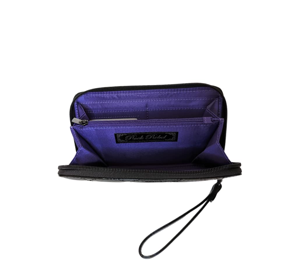 Rock Rebel Studded Bats Zip Around Wallet - Stylish Black Leather Wallet for Men & Women | Perfect for Everyday Use, Travel & Night Out Accessories