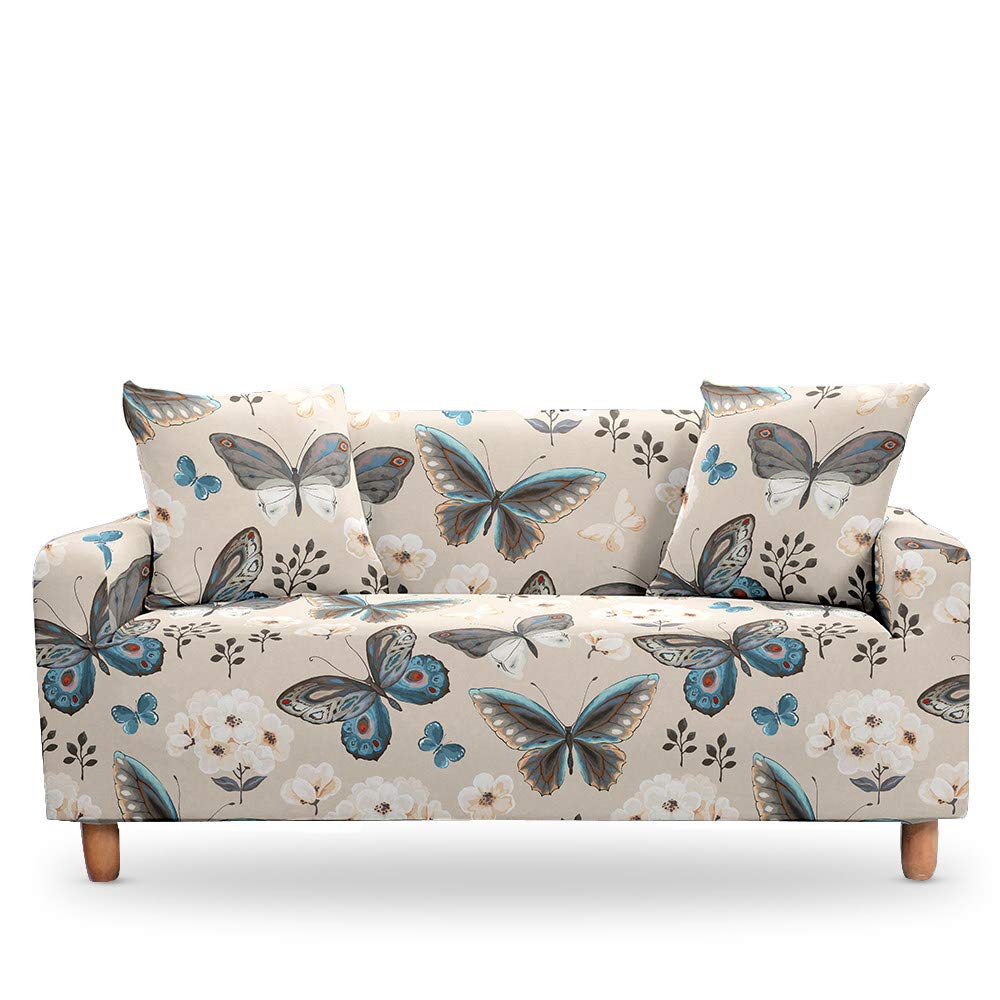WUCHONGSHUAI Elastic Sofa Cover - Brown Butterfly Print Stretchable Couch Slipcover for 1/2/3/4 Seater Couches (190-230cm), Universal Spandex Living Room Furniture Protector | Perfect for Pet Owners, Family Gatherings & Home Decor Refresh