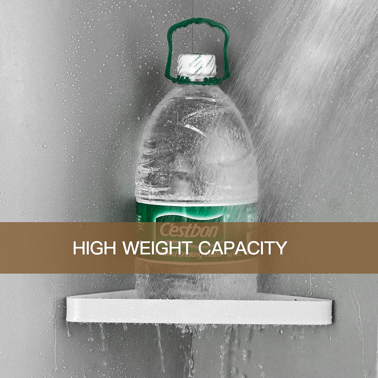 VOLPONE 2-Tier Wall Mounted Bathroom Shelves - Tempered Glass Corner Floating Shelf for Bathroom Storage & Organization (White) - Perfect for Shower Caddies, Soap Dispensers & Towel Storage