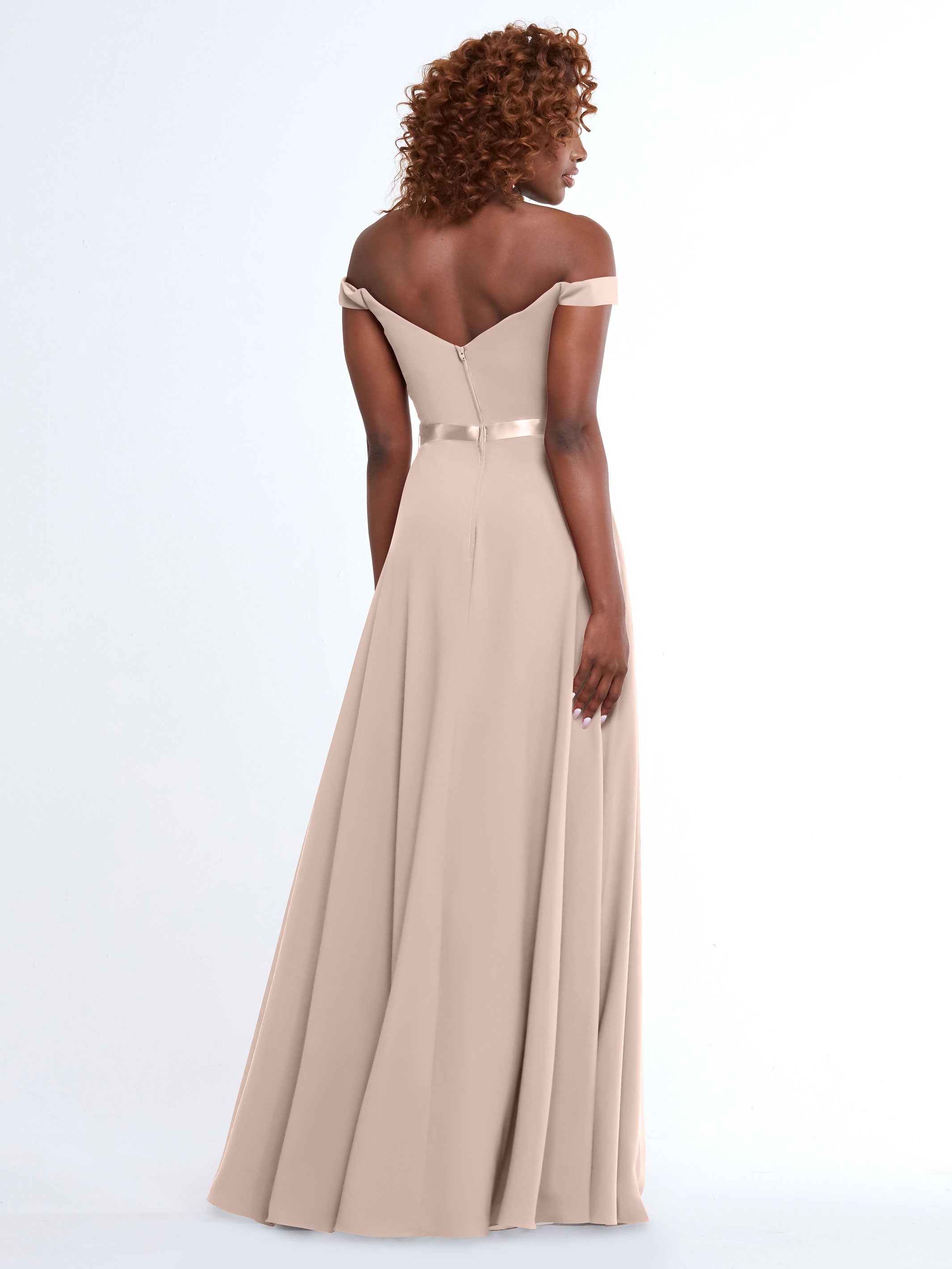 Elegant Off-the-Shoulder A-Line Chiffon Bridesmaid Dress with Sash - Size 80100 - Perfect for Weddings, Formal Events & Special Occasions