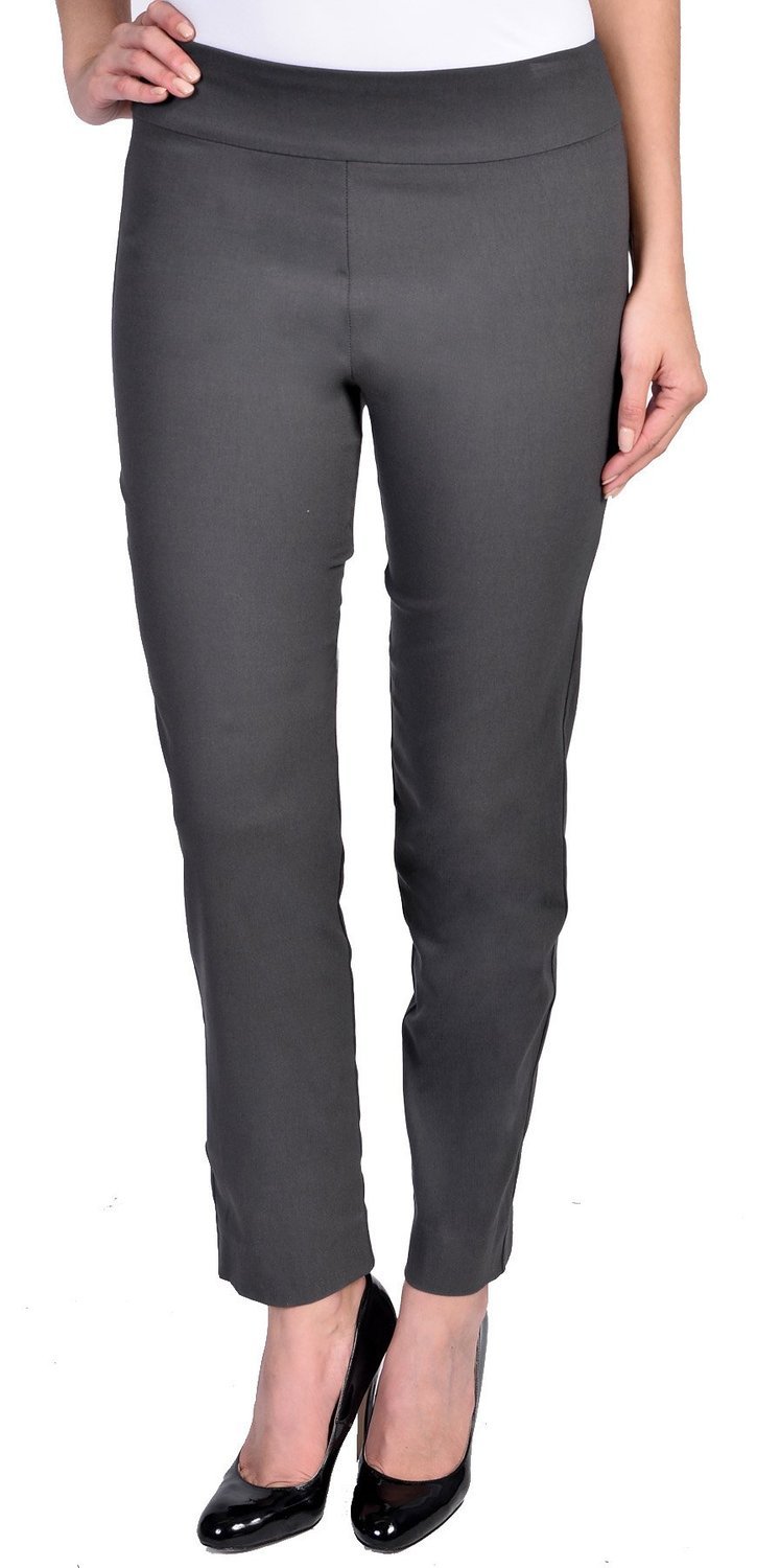 Krazy Larry Women's Comfort Stretch Pull-On Ankle Pants - Soft Casual Grey Trousers for Work & Travel - Size 14