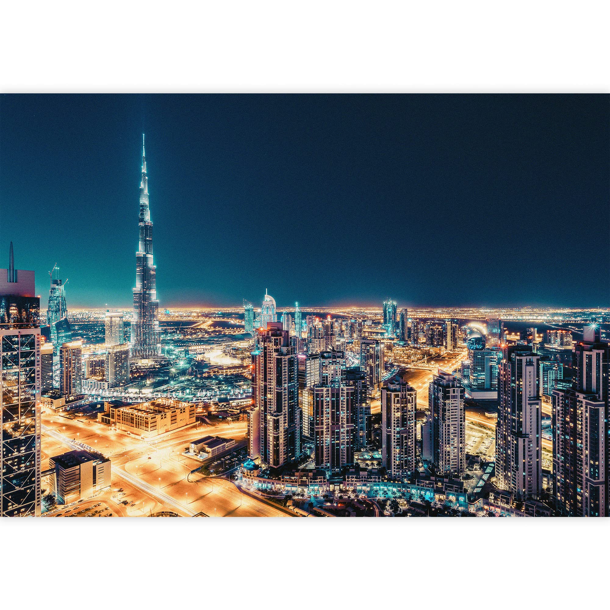 Wall26 Removable Wall Decal - Midnight Aerial View NYC Neon Lights Cityscape Photography (66x96 inches) | Realistic Urban Landscape Wall Mural for Living Room, Bedroom & Office Decor | Perfect for Home, Apartment and Commercial Spaces
