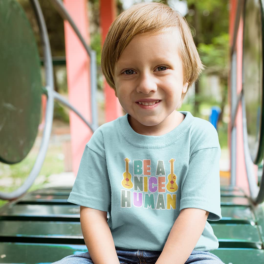Motivational Toddler T-Shirt - 'Be A Nice Human' Guitar Cotton Tee for Boys & Girls (5-6T, Lavender) | Mindfulness Kids Clothing, Funny Baby Outfit for Preschool, Playdates & Family Photos