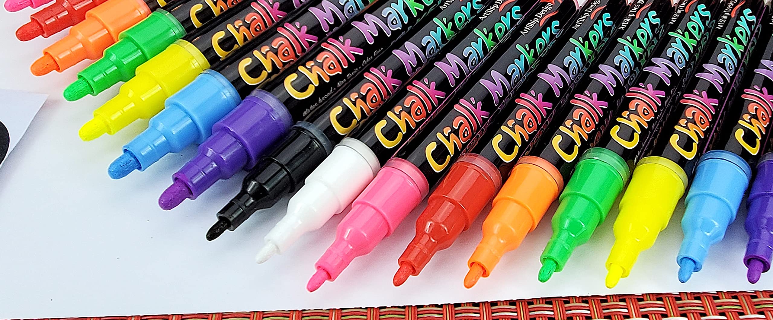 18 Neon Chalk Markers - Double Pack Fine & Medium Tip Liquid Chalk Pens - Wet Erasable for Whiteboards, Glass, Windows, Mirrors - Perfect for Menu Boards, Classrooms, Restaurants & DIY Projects