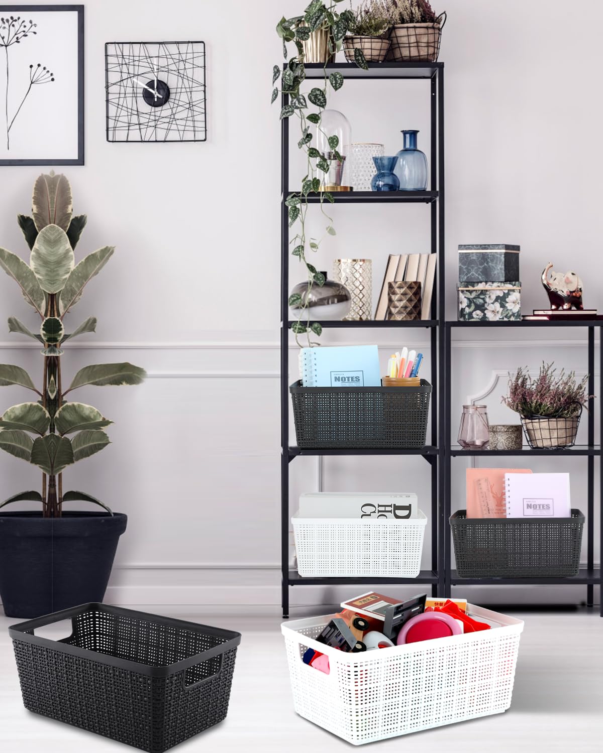 6-Pack Plastic Storage Baskets - Organize Shelves, Drawers & Desks for Home/Office
