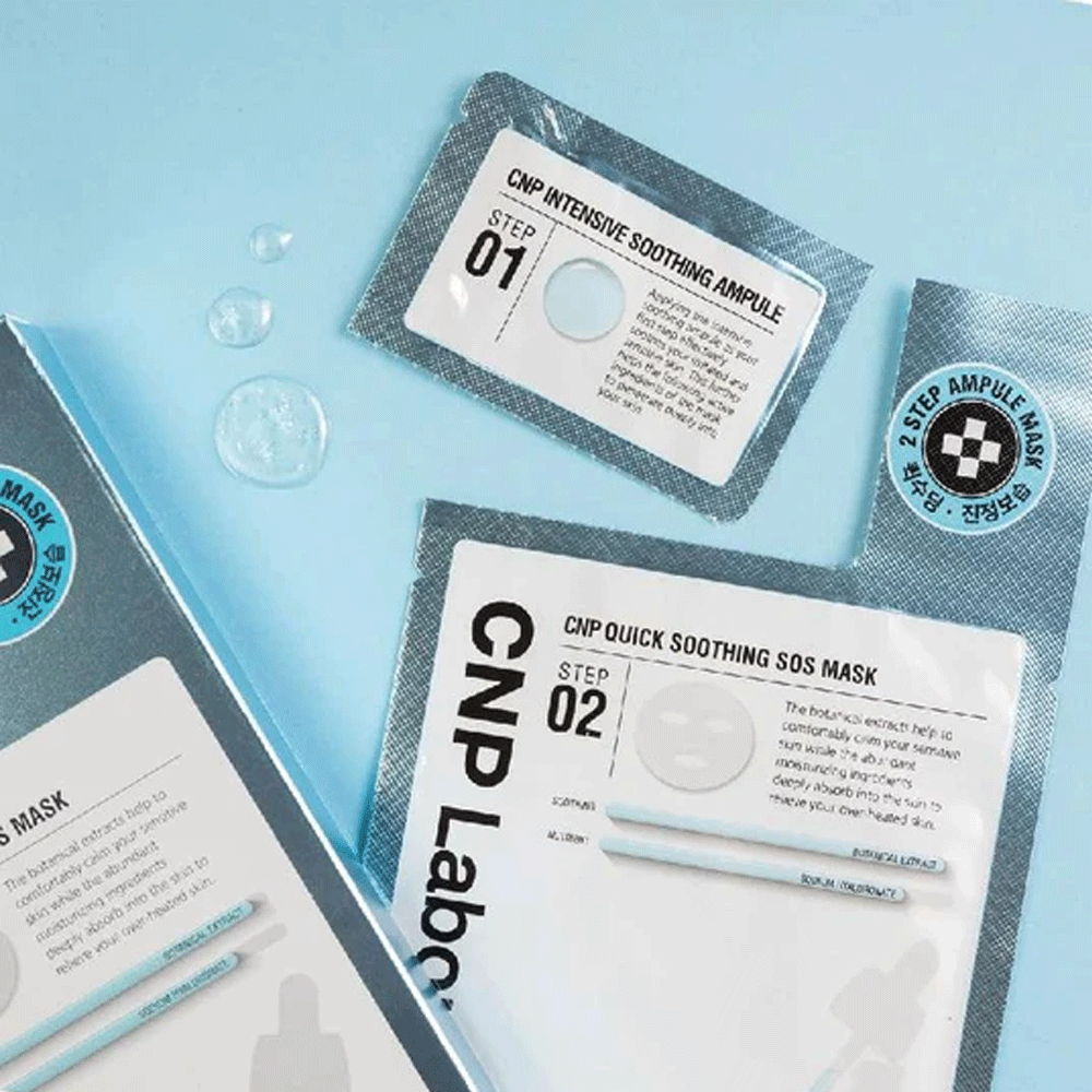 CNP Laboratory Quick Soothing SOS 2-Step Mask (5 Pack) - Korean Skincare for Sensitive Skin & Redness Relief - Perfect for Post-Treatment Care & Daily Calming Routine