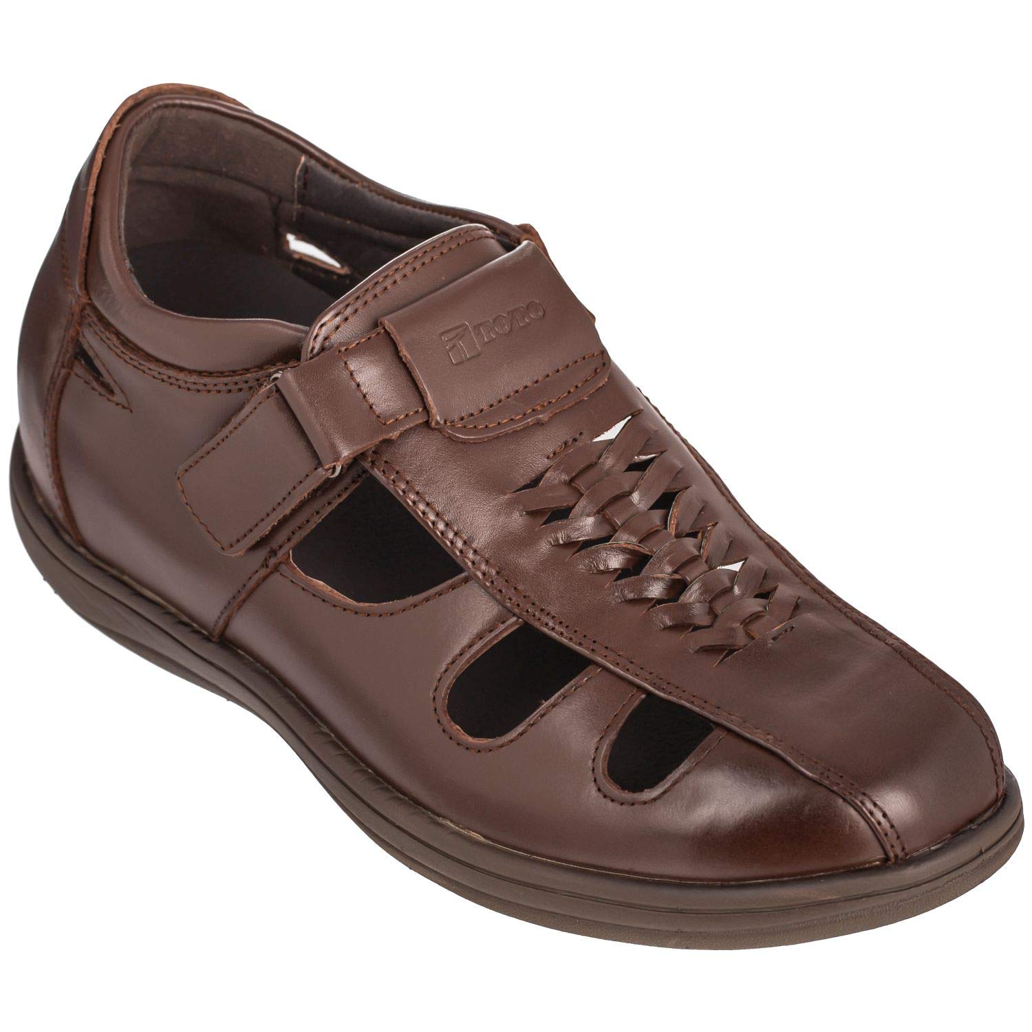 TOTO Men's Invisible Height Increasing Elevator Shoes - Dark Brown Leather Slip-on Super Lightweight Open-Toe Sandals - 3 Inches Taller - Size 12 D(M) US - Perfect for Casual Wear, Dating & Special Occasions