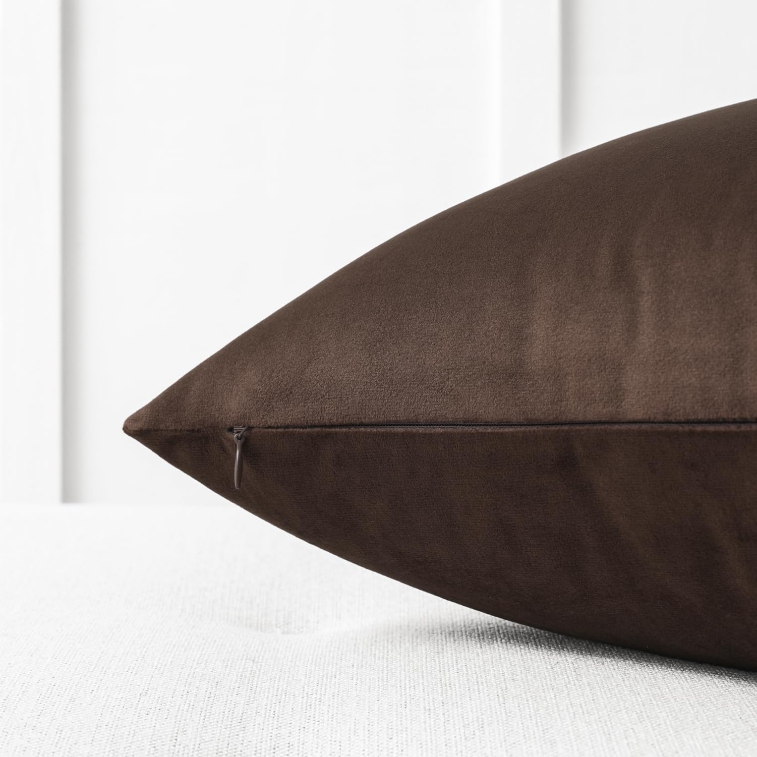 Mixhug Velvet Decorative Throw Pillow Covers - Set of 2, 20x20 Inch Solid Coffee Brown Cushion Covers for Sofa, Couch & Bed - Perfect for Living Room, Bedroom & Home Decor