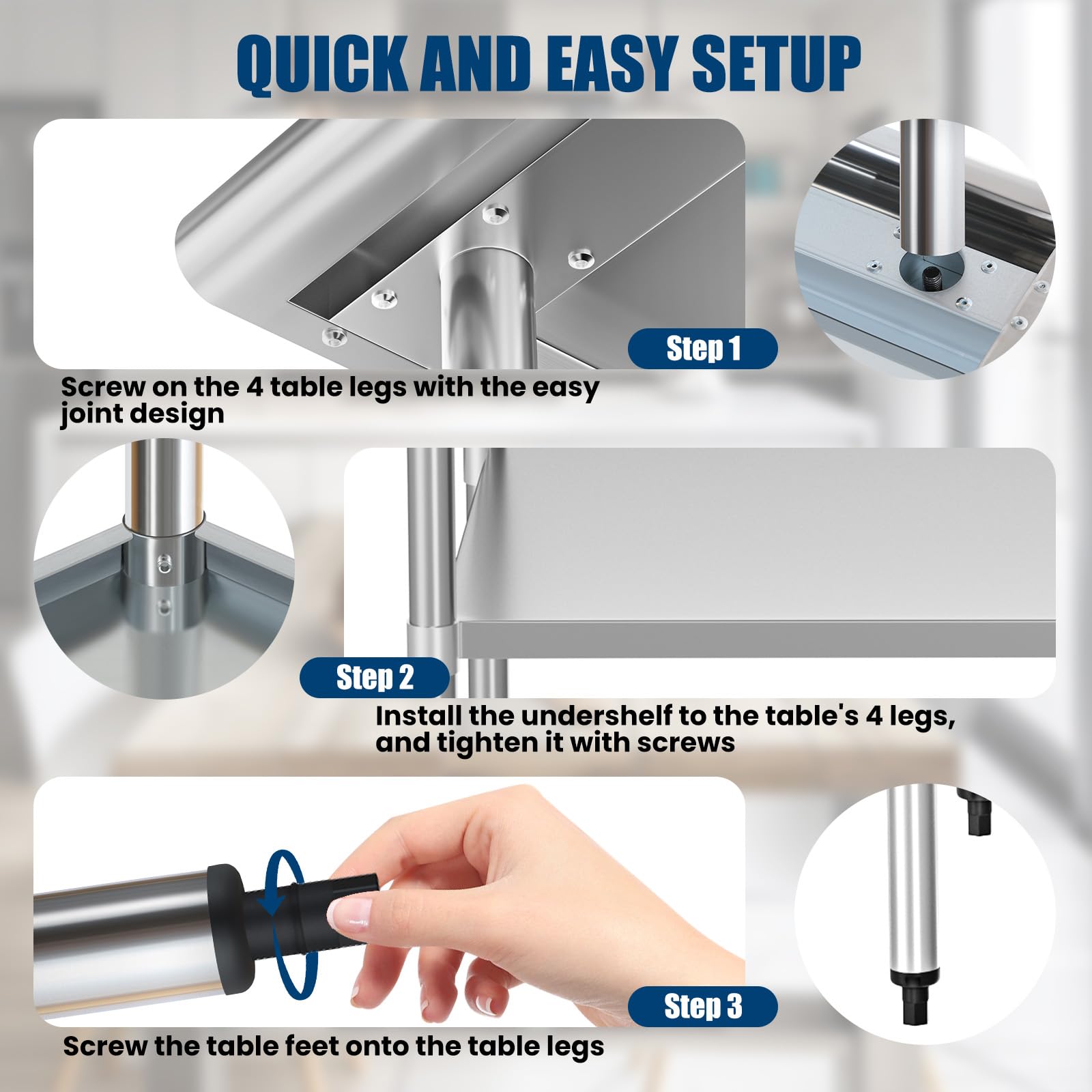 Stainless Steel Rolling Work Table 24x48 Inches - Heavy Duty Metal Food Prep Table with Backsplash & 2 Adjustable Shelves - Commercial Kitchen, Restaurant, Outdoor BBQ, Home Garage Workstation - Ideal for Cooking, Baking, Catering & Workshop Projects