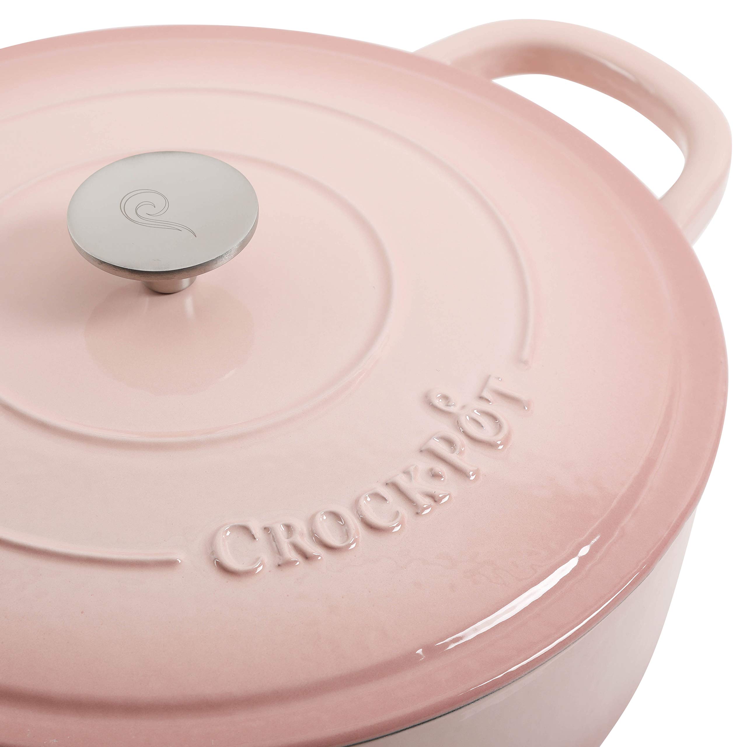 Crock Pot Artisan Enameled Cast Iron Braiser with Lid - 5-Quart Blush Pink Dutch Oven for Slow Cooking, Roasting & Baking - Perfect for Soups, Stews, Casseroles & Family Dinners