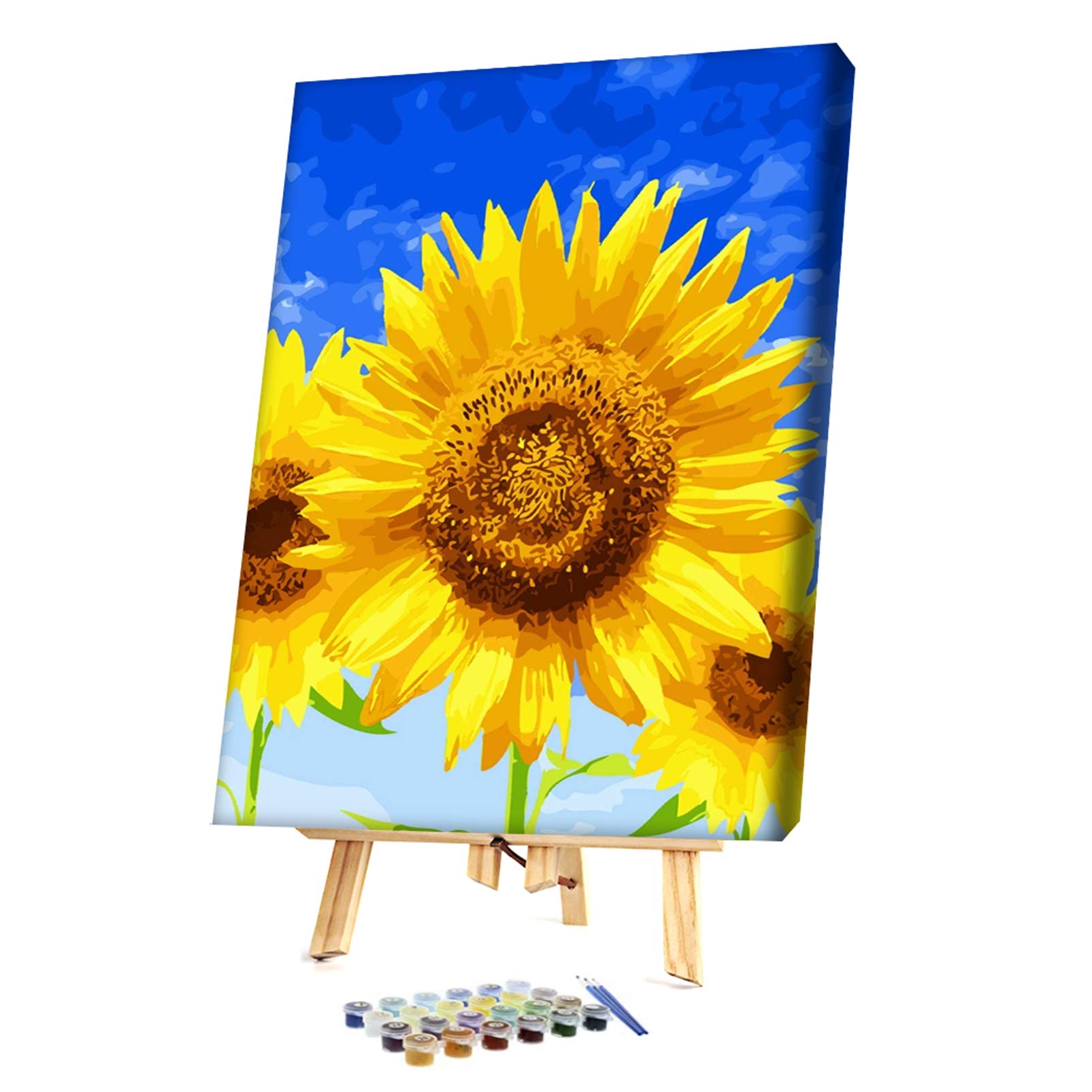 Ukrainian Flag Sunflower Paint by Numbers Kit for Adults - 12x16 Inch Framed Canvas with Brushes & Acrylic Paints | DIY Home Decor, Wall Art, Gift Idea