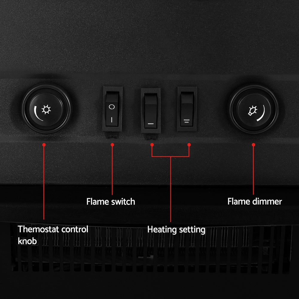 Devanti 2000W Electric Fireplace Heater with Realistic Flame Effect - Indoor Space Heater for Living Room, Bedroom & Office - Energy Efficient & Safe Heating Solution