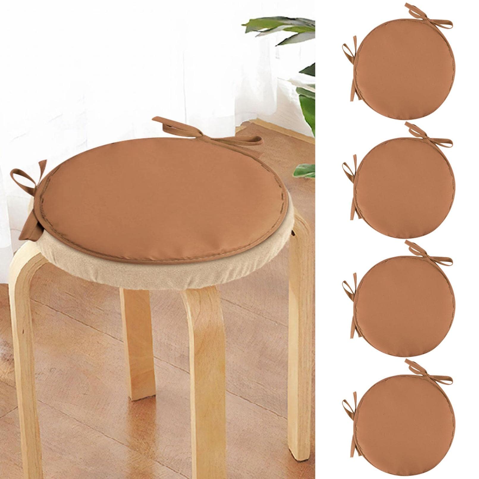 Pentaero 4-Piece Round Dining Chair Cushions Set with Ties - Comfortable Seat Pads for Kitchen, Bistro, Garden & Patio Furniture - Brown Home Decor Accessories - Perfect for Indoor and Outdoor Dining, Relaxing & Entertaining