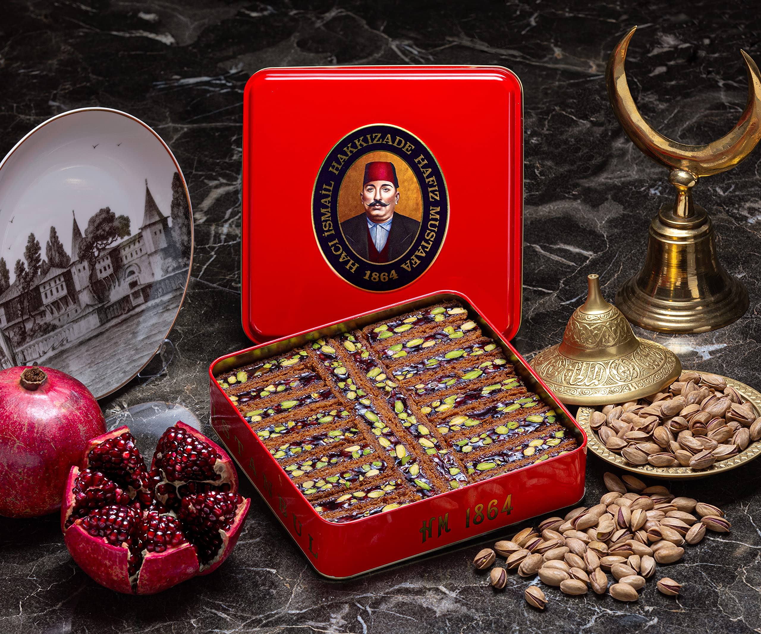 Hafiz Mustafa 1864 Istanbul Turkish Delight & Ottoman Kadaifi Dessert Snack Box - Pistachio, Pomegranate & Milk Flavored Turkish Sweets Gift Tray for Birthday, Christmas | Perfect for Holiday Gifting, Office Treats & Cultural Food Experience