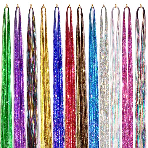 AB Beauty House 3-Piece Glitter Hair Tinsel Extensions - Shiny Multi-Color Sparkle Hair Strips for Women & Girls | Perfect for Parties, Festivals & Special Occasions